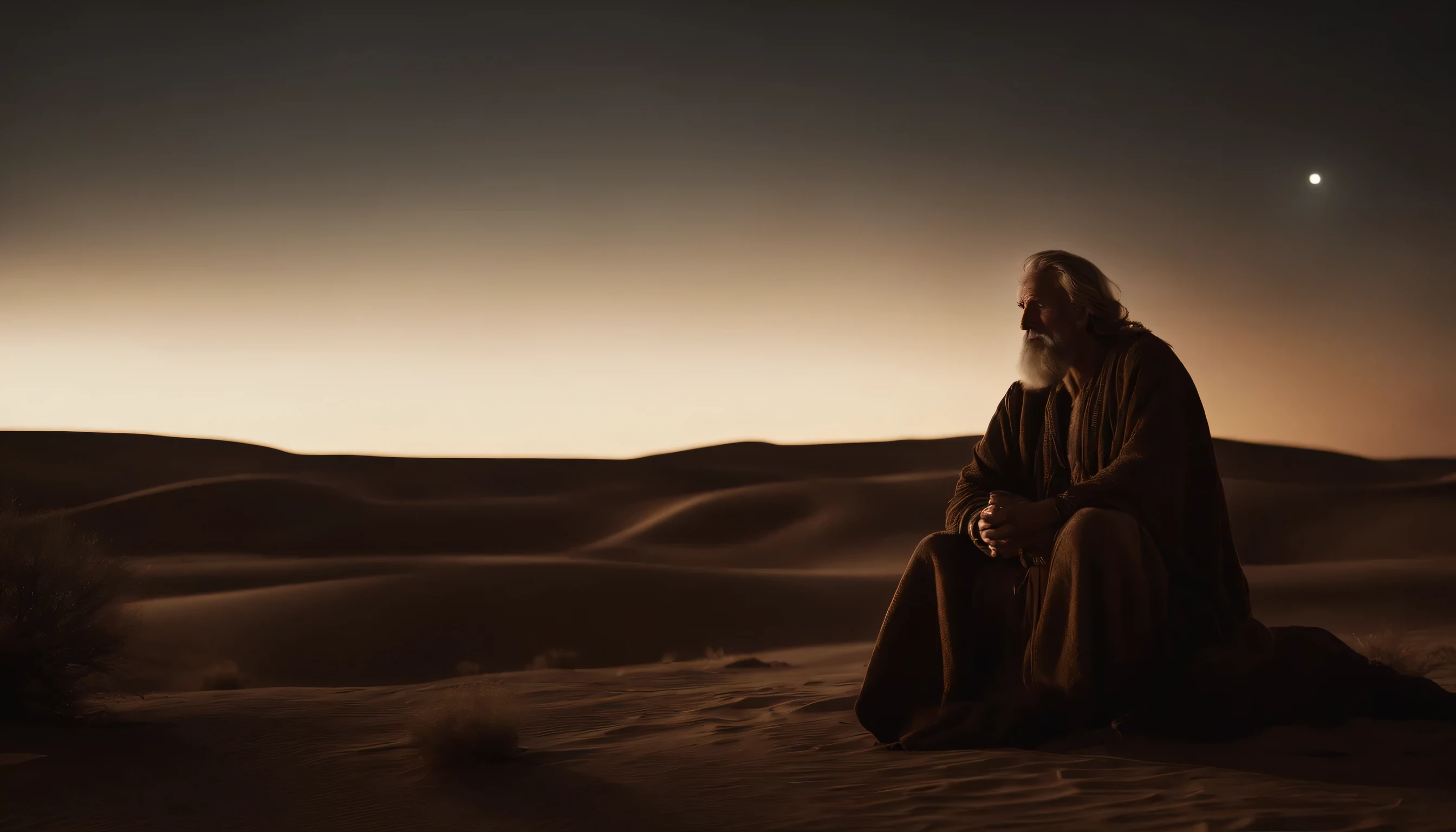 Methuselah in the desert sitting at night with his dick facing us
