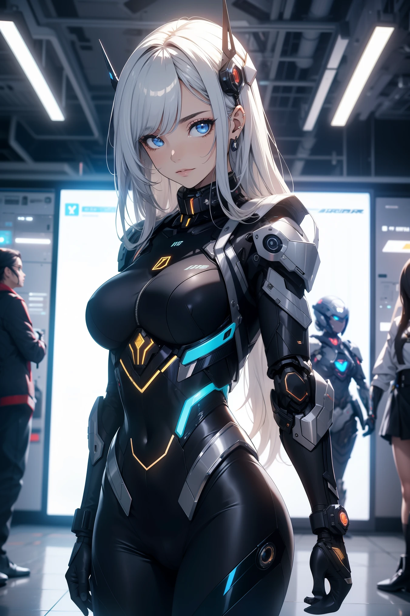 Mulher Alafed em traje futurista posando para foto, em armadura branca futurista, girl with mecha cybernetic armor, Unreal engine rendering + Bem-vindo, Armadura de porcelana ciborgue, armadura branca brilhante, gynoid cyborg body, Linda e charmosa mulher ciborgue, diverse cybersuits, mulher ciborgue bonita, linda garota branca ciborgue, Em armadura futurista, A Mulher Ciborgue Perfeita