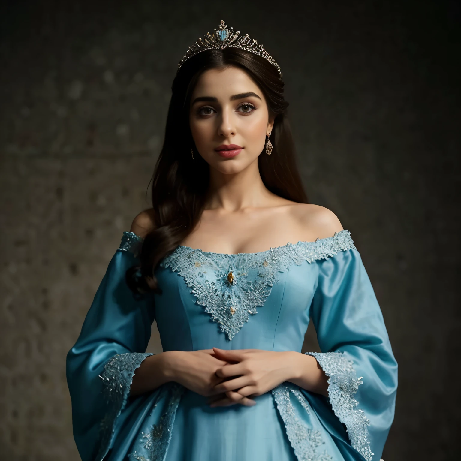 Una mujer con un vestido azul con una corbata y una corbata, Mahira Khan como Mago, mahira khan como anuncio&d mago, olivia culpo al invierno milady, Ana de Armas como Juana de Arco, princesa medieval, vestido real, Hermosa princesa femenina, arte de fan, vestido real, maya ali como d&hechicero