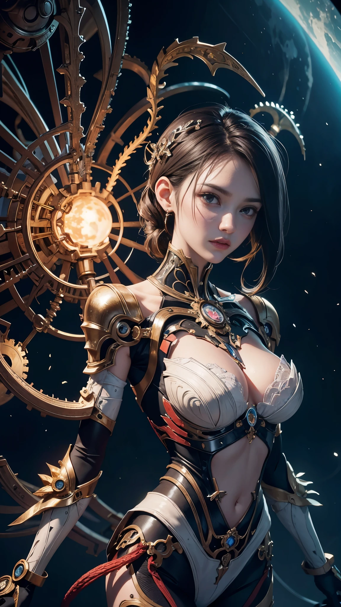 Human anatomy,beautiful girl,fragmented body parts,fractal fragmentation of body,segmentation fractal  skin breaking off face,cgi surreal masterpiece,vibrant colors,rim lighting,mechanical clockwork interior,biosphere decomposition,high detail,cosmic filaments under skin,16k,Astral concept art,sharp lines,