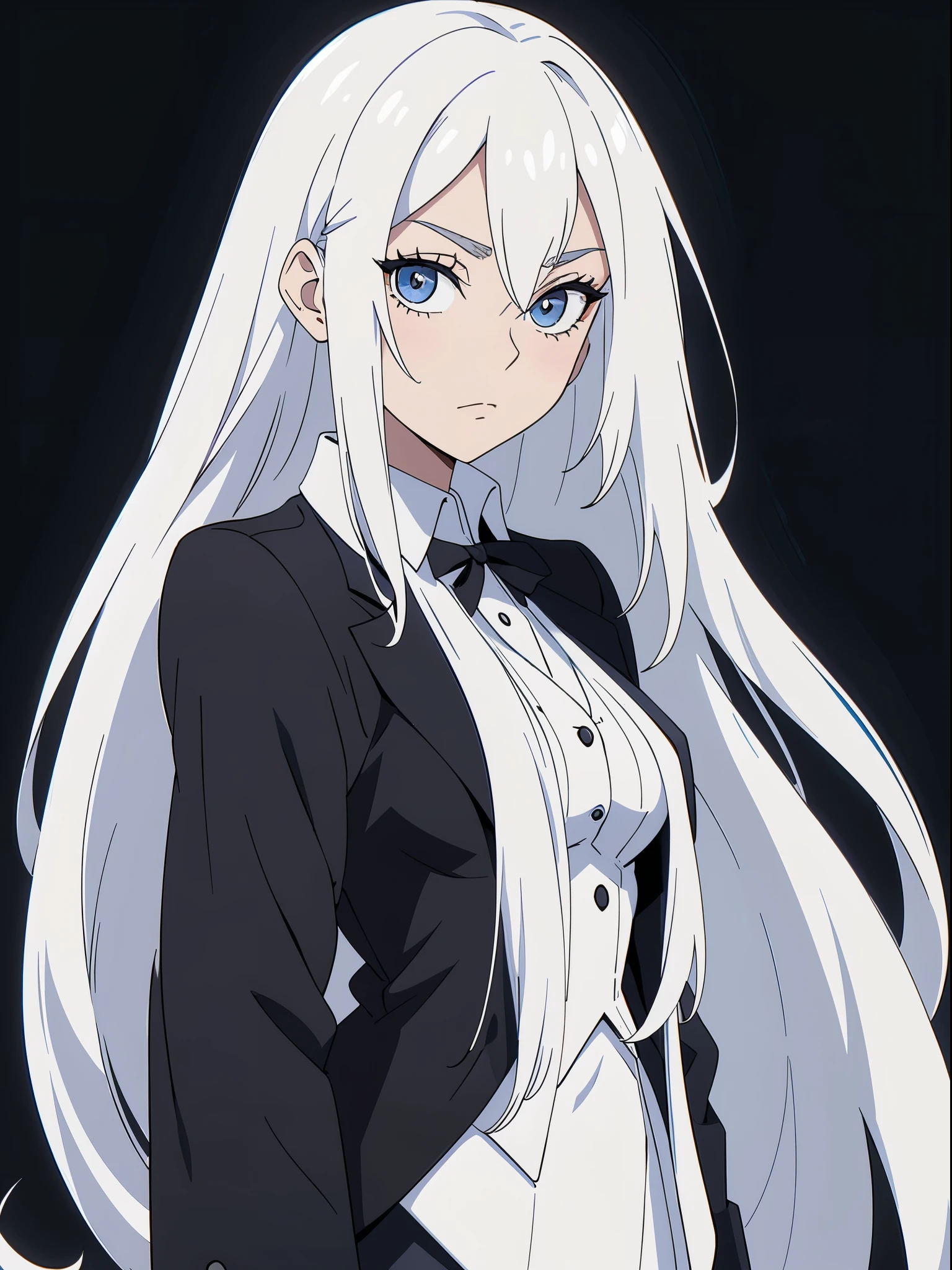 ((White hair)),((Head and Shoulders Image)),(super-long hair),Sexy,A person,Alone,Simple style,pancake ,Simple details,Black background,Empty background,Black background wall,(20 year old woman),(Cotehardie),(White Gloves),Lace Shirt,Waistcoat,(Pray)