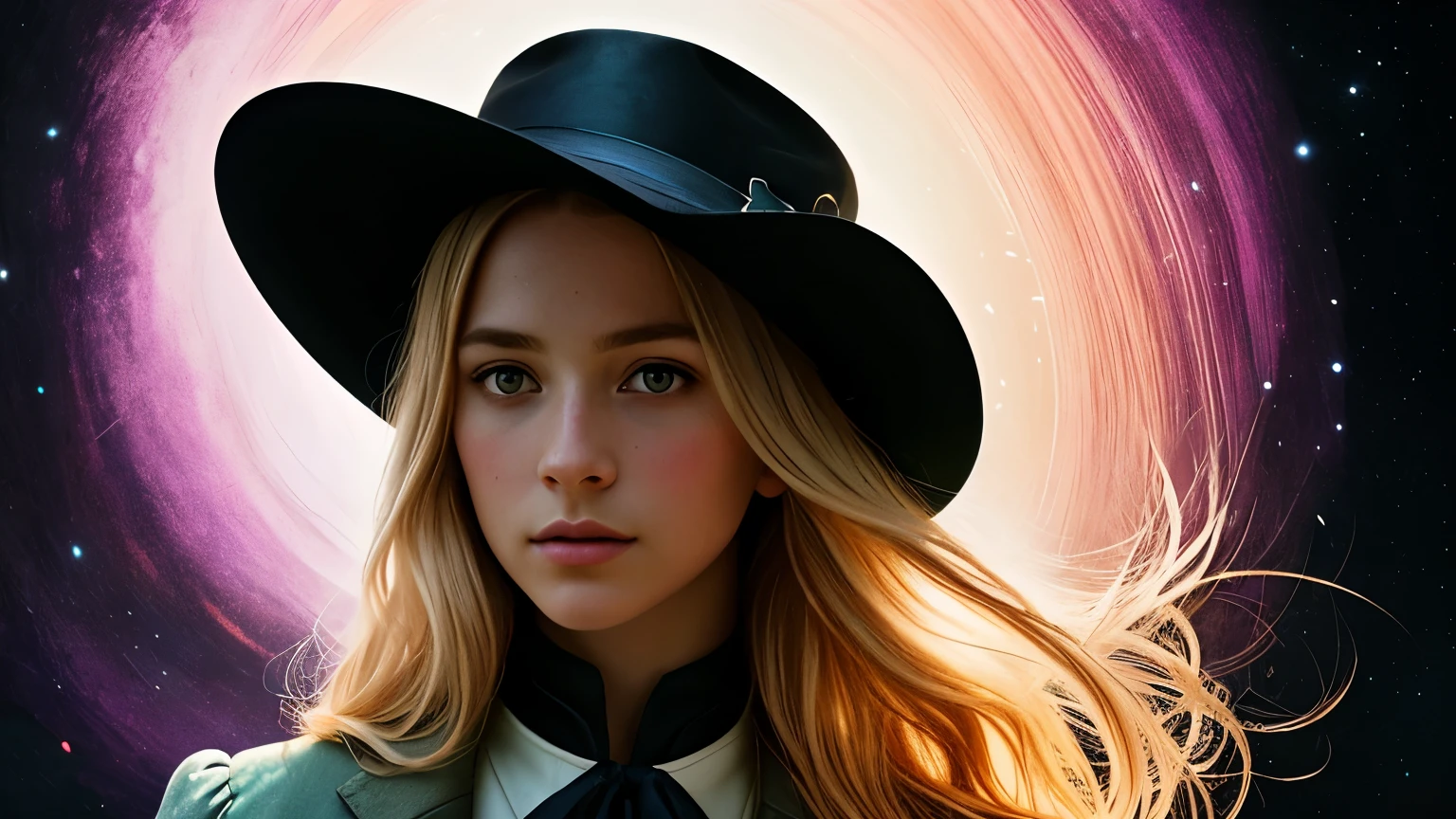 (front focus),(in the dark:1.6), Surreal Portraits of Women by David Hockney and Alphonse Mucha, fantasy art, Realistic photos, dynamic light, art station, poster, Volumetric light, The page is very detailed., 4k, 1 girl, in the dark, deep shadow, Low noise, cowboy shoot, (Formal clothing:1.4), Shoulder length hair, Has light blonde hair,