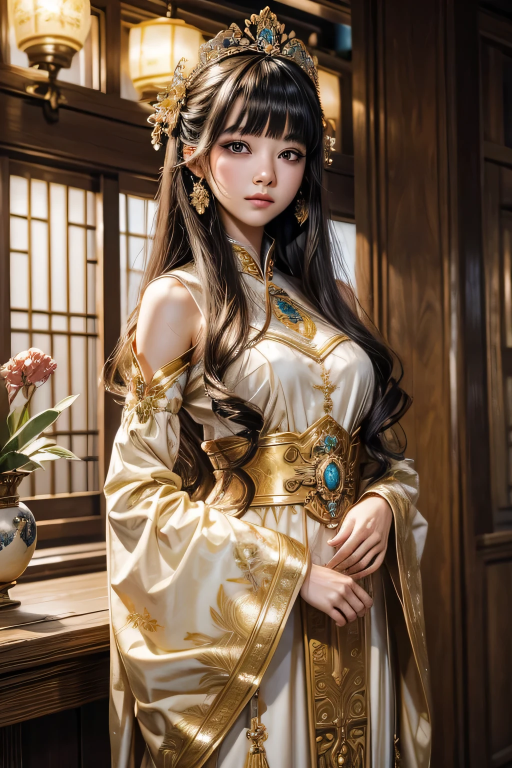 High resolution、beautiful girl、夢の中The world of、western、a paradise、A shining world、thin and high nose、long、sad expression、eyeliner、Hairstyles summarized、、Intelligent girl、length、Ancient costumes、古代The world of、Colorful world、blooming flowers々、god々The world of
