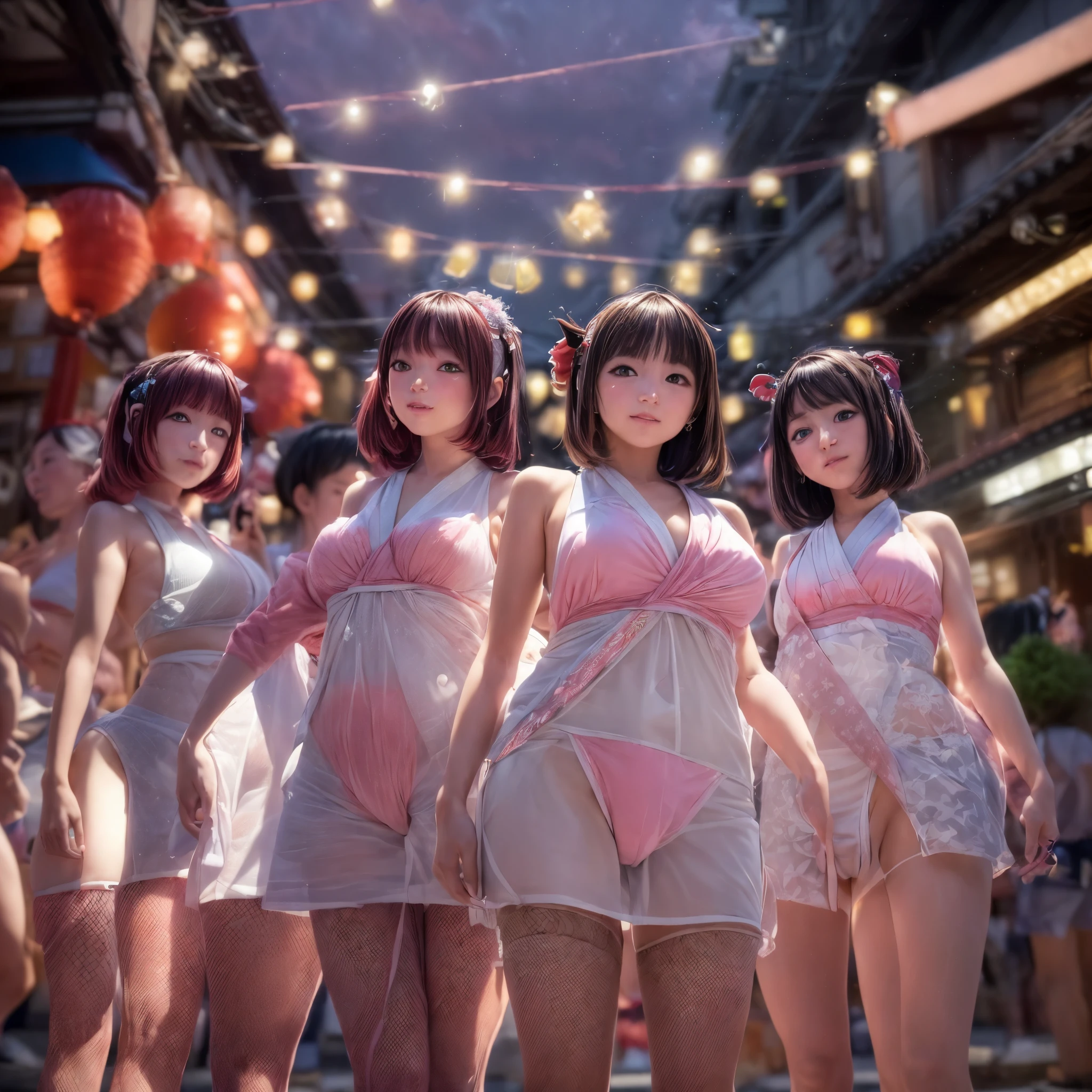((NSFW:-0.95)), (((nipple:-0.9))), ((Acutance:0.85)), (((from below)), The Sky takes up more than third of the composition ) . The background is the downtown area at (Twilight:1.4), (((Red-dyed clouds above hed:1.3))), { (many colorful Lights:1.2) | lens flare | Burning | heyz | (luminous Particles) | Mystic sight } . (Masterpiece:1.2) of professional Analog photo with Hasselblad, (((UltraRealistic and photorealistic with touch of rawness:1.37))), physically-based 3D rendering with ultra-detailed. ((( A group photo of KAWAII girls in WHITE Fundoshi, at Hakata Gion Ymakasa Festival ))) . (((from below:1.2, bokeH))), Assfocus and she looking ahead .