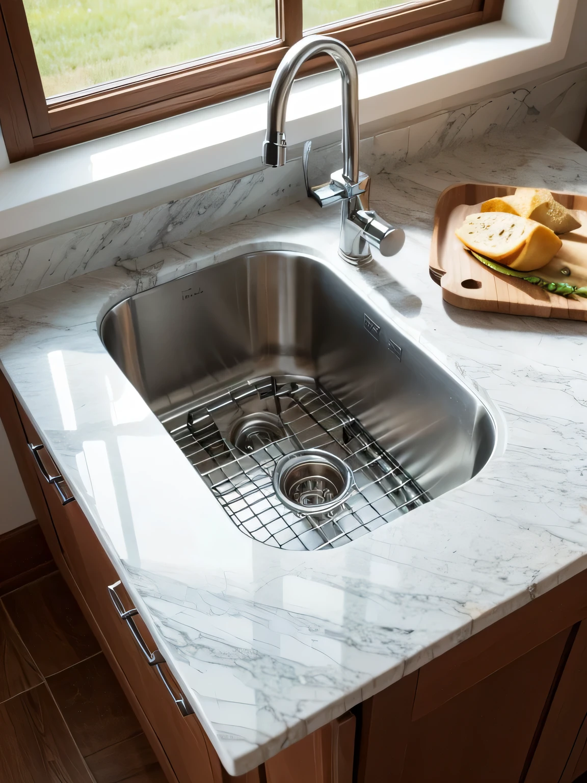 Close-up view of kitchen sink detail
