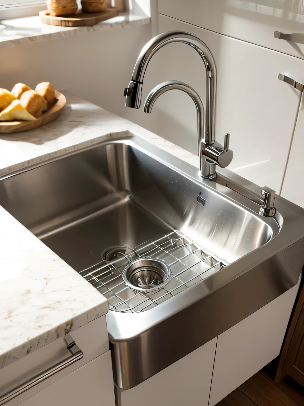Close-up view of kitchen sink detail