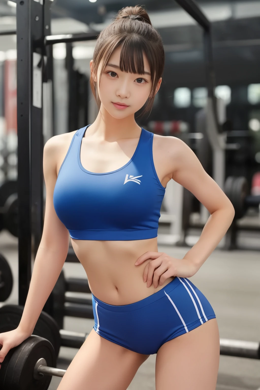 1 girl、Athletics gym clothes、Sprinting、bloomers、spread legs、Wedgie、turn around、（Spread your legs apart）、( small breasts)、（small breasts）、 (best quality: 1.1)、(highly detailed skin), (ultra high resolution:1.0) ,(realistic photo:1.0), (Super detailed:1.0), (8K, Raw photo:1.1)