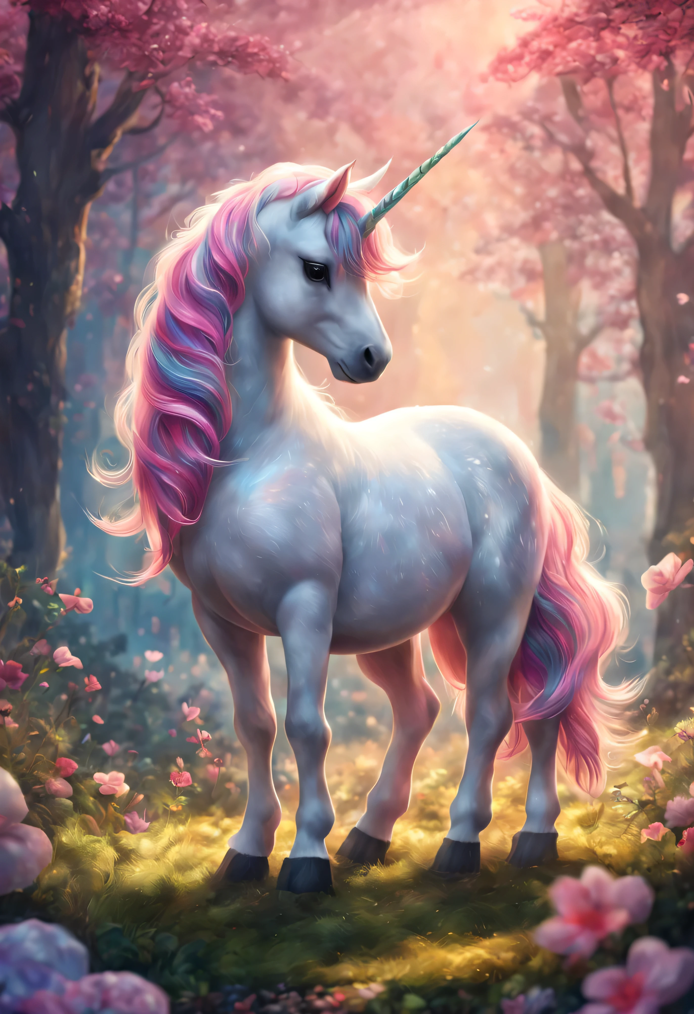 A pink haired unicorn, Cute unicorn, Lovely and detailed digital art, Lovely numbers艺术, Cute glowing creatures, Lovely numbers, Lovely detailed artwork, cute little creature, cute creature, 🌺 CG Society, Fantasy creatures, Furry unicorns, Soft and delicate unicorn features, lovely artwork, Cute forest creature unicorn.fantasy unicorn