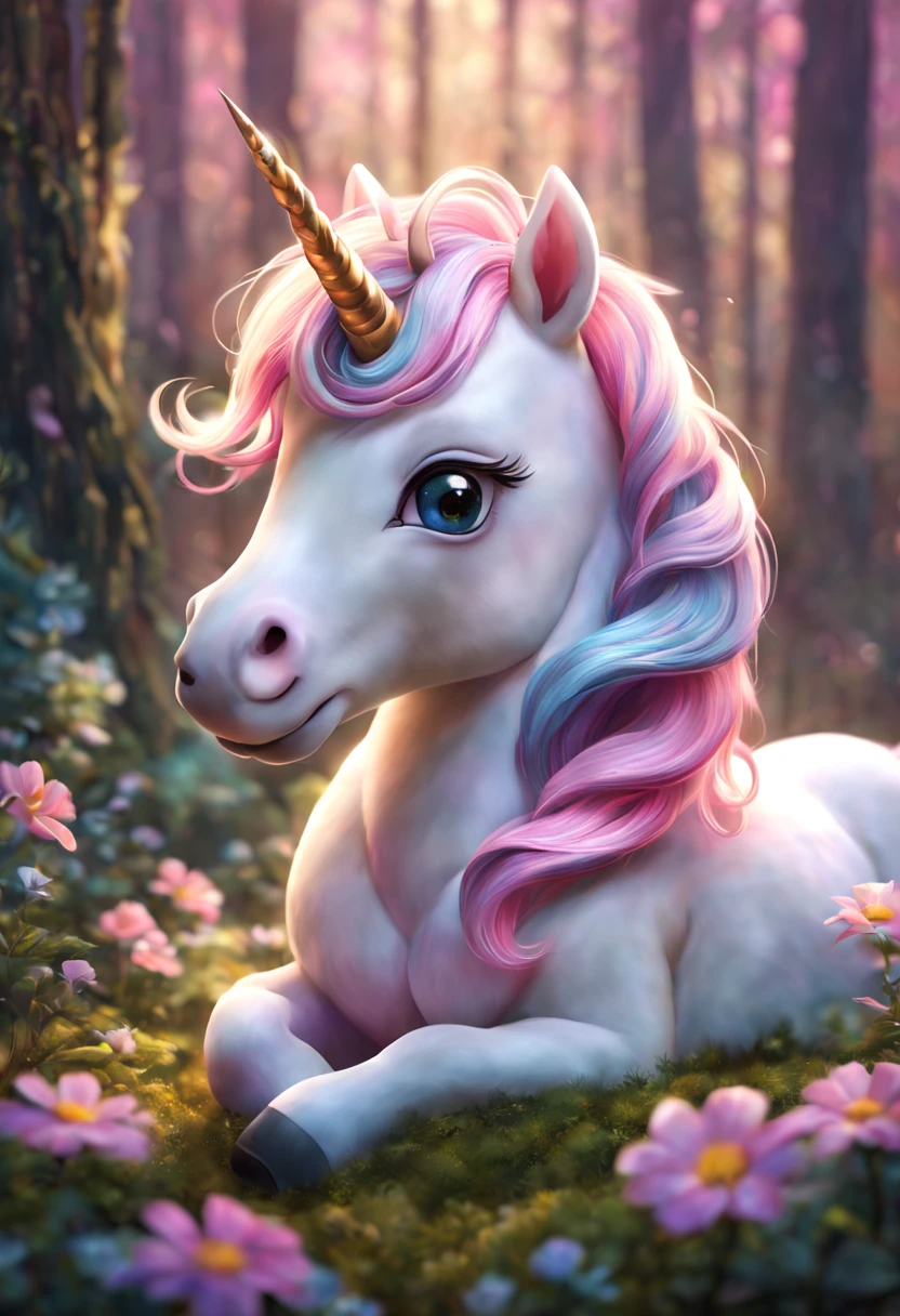 A pink haired unicorn, Cute unicorn, Lovely and detailed digital art, Lovely numbers艺术, Cute glowing creatures, Lovely numbers, Lovely detailed artwork, cute little creature, cute creature, 🌺 CG Society, Fantasy creatures, Furry unicorns, Soft and delicate unicorn features, lovely artwork, Cute forest creature unicorn.fantasy unicorn