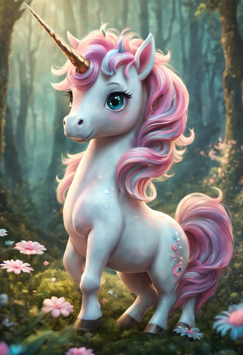 A pink haired unicorn, Cute unicorn, Lovely and detailed digital art, Lovely numbers艺术, Cute glowing creatures, Lovely numbers, Lovely detailed artwork, cute little creature, cute creature, 🌺 CG Society, Fantasy creatures, Furry unicorns, Soft and delicate unicorn features, lovely artwork, Cute forest creature unicorn.fantasy unicorn