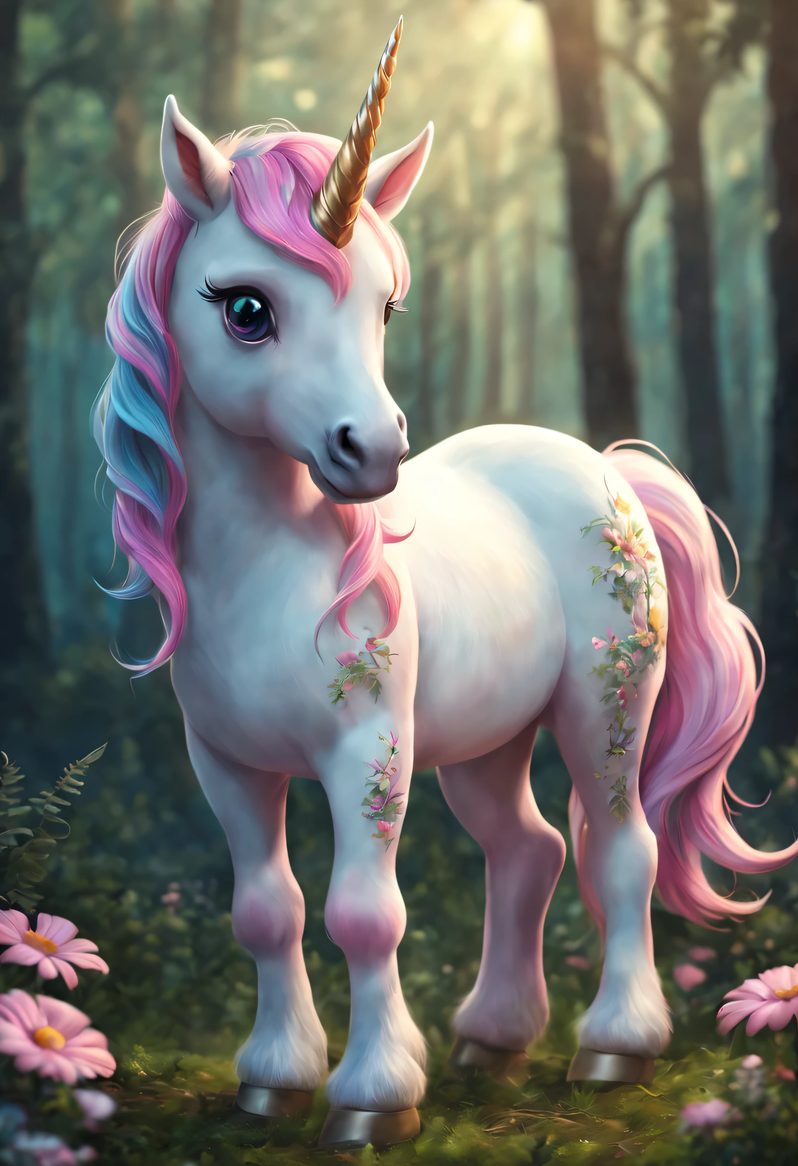 A pink haired unicorn, Cute unicorn, Lovely and detailed digital art, Lovely numbers艺术, Cute glowing creatures, Lovely numbers, Lovely detailed artwork, cute little creature, cute creature, 🌺 CG Society, Fantasy creatures, Furry unicorns, Soft and delicate unicorn features, lovely artwork, Cute forest creature unicorn.fantasy unicorn