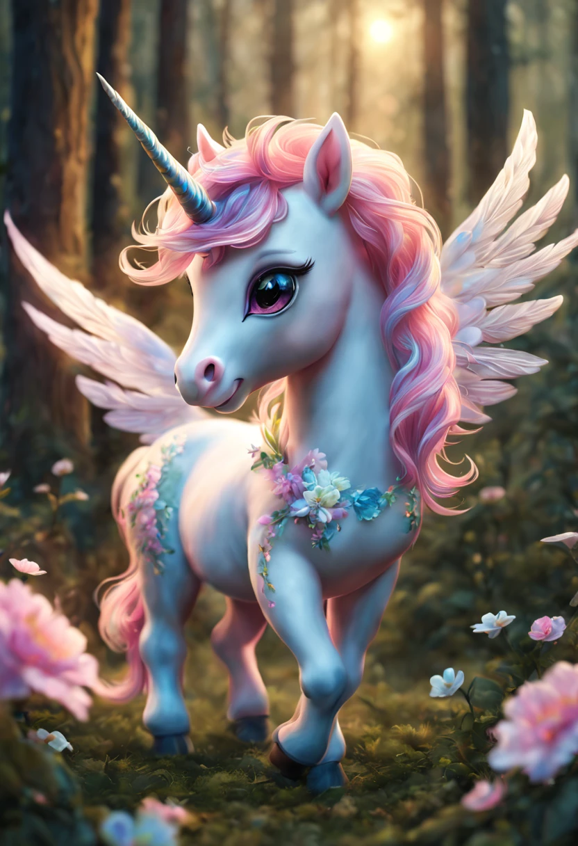 A pink haired unicorn, Cute unicorn, Lovely and detailed digital art, Lovely numbers艺术, Cute glowing creatures, Lovely numbers, Lovely detailed artwork, cute little creature, cute creature, 🌺 CG Society, Fantasy creatures, Furry unicorns, Soft and delicate unicorn features, lovely artwork, Cute forest creature unicorn.fantasy unicorn