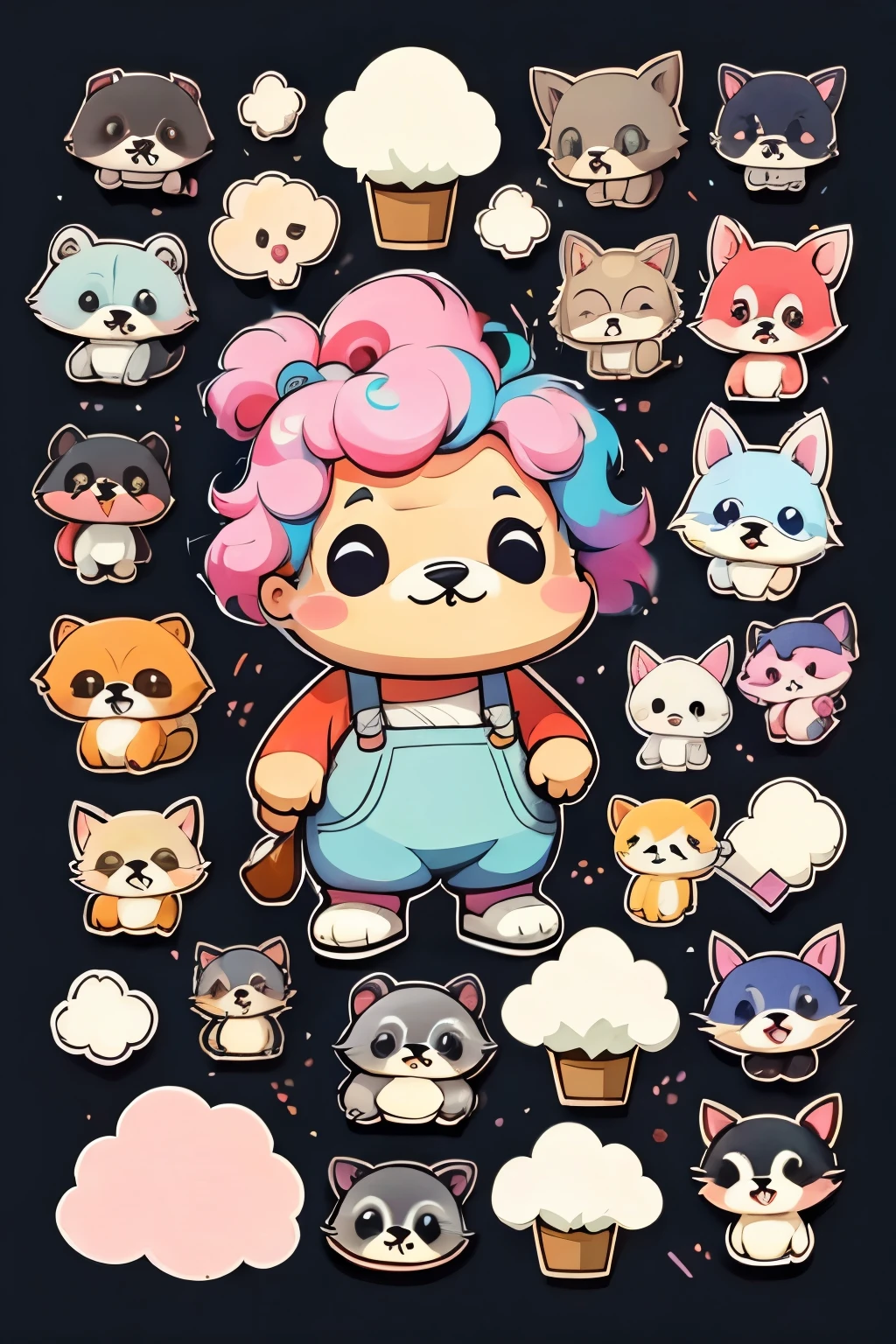 cotton candy hair, rainbow color hair, funny style, cartoon styke, high detailed , highest quality, masterpiece,