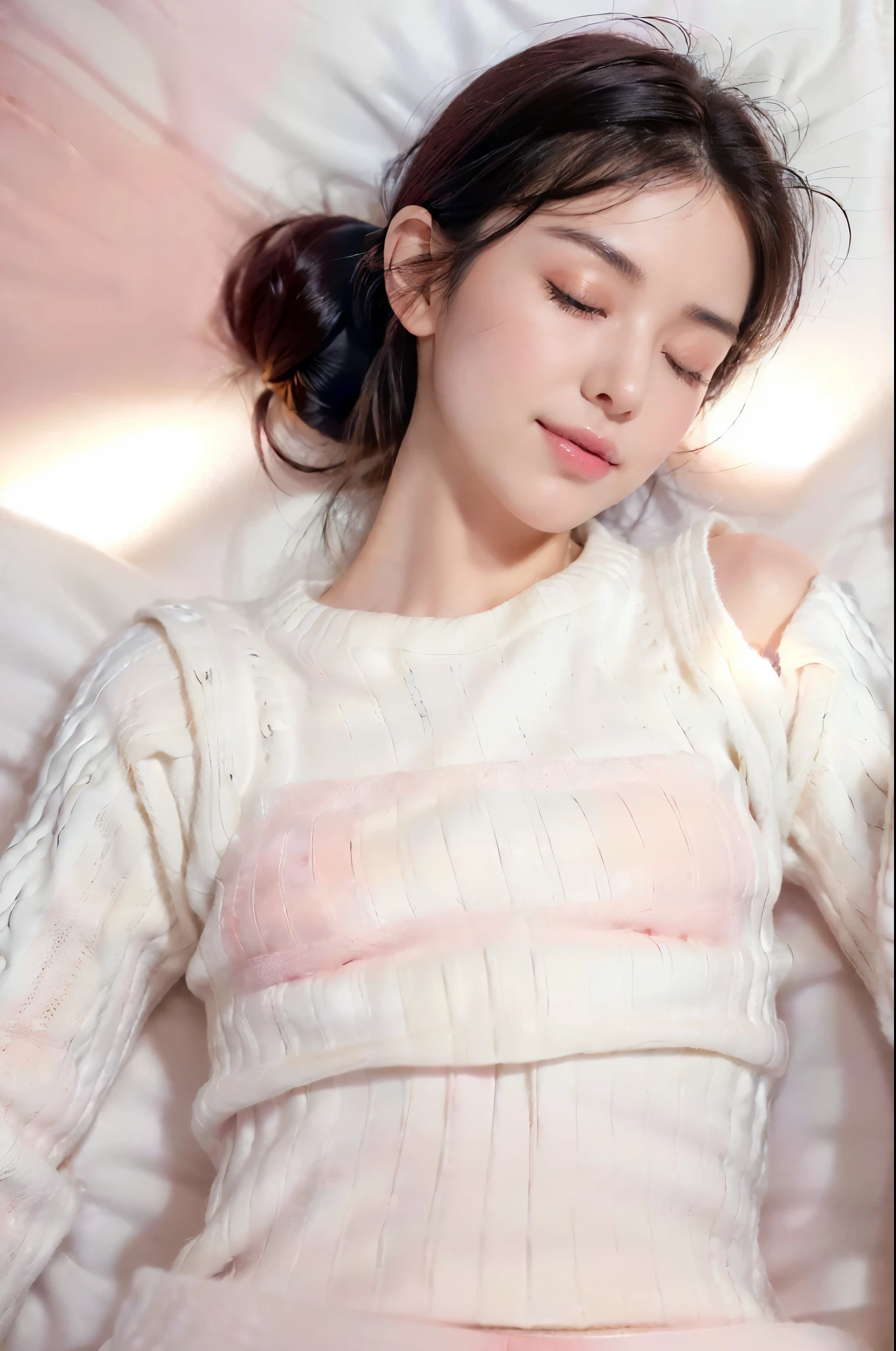 horror paintings , A young woman cradling a skull surrounded by endless blood red velvet blankets , In the style of Yoshitaka Amano