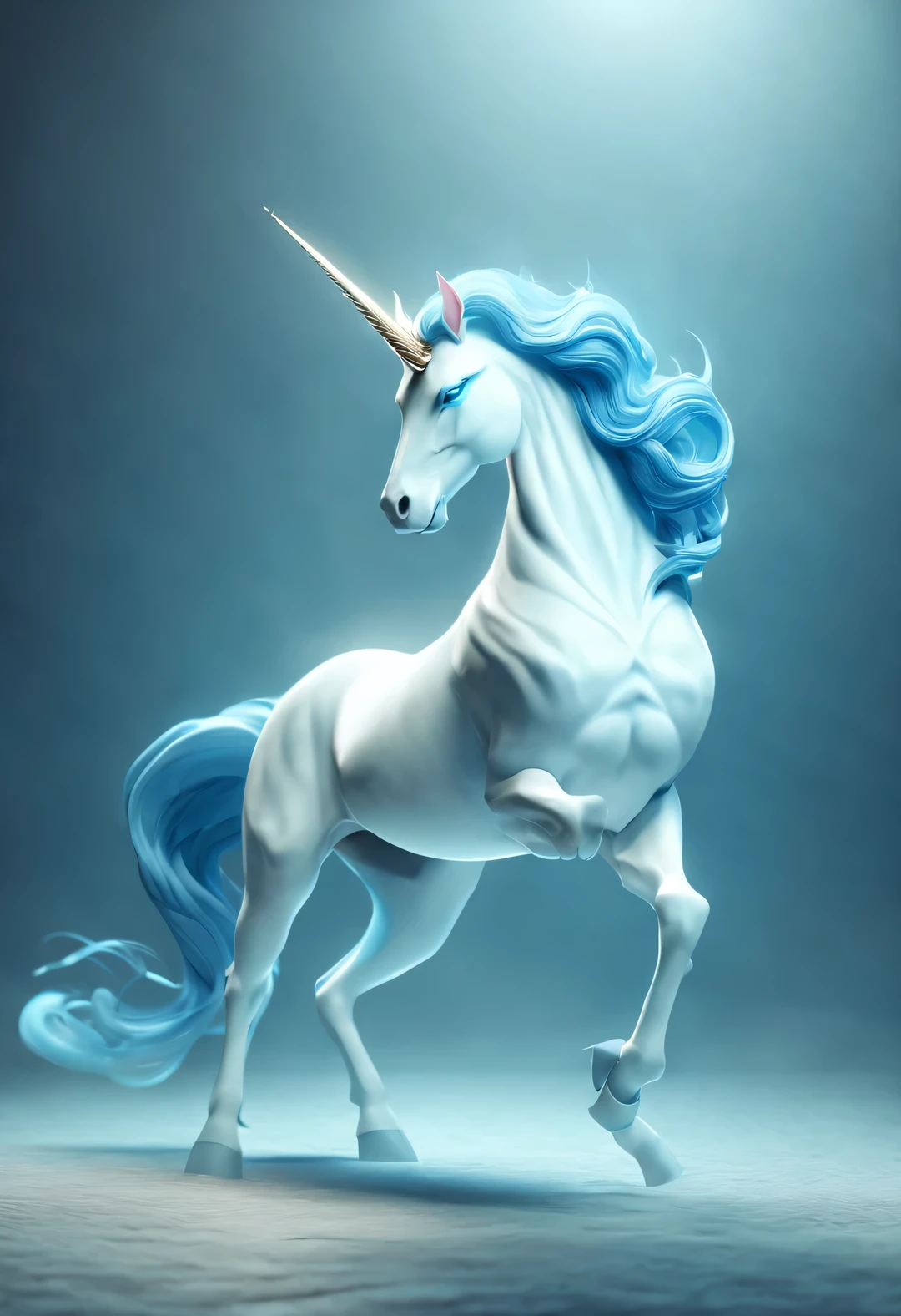 Stylish photography style, 3D rendering of Greek unicorn with white body and blue horn. mystery, ethereal, elegant, noble,,A beautiful painting by wlop,Modern art,Magical Realism,dreamlike realism,Imagined,ethereal, by Tammy Bohn, mystery气氛,reflective atmosphere,Sagittarius, ♐︎,cancer, ♋︎,Scorpio, ♏︎,Unreal Engine,octane rendering,V-rays,high detail,super quality,high resolution,Popular topics on Artstation,Surrealism,8K depth of field (degrees of ),bottom view,twilight ray,