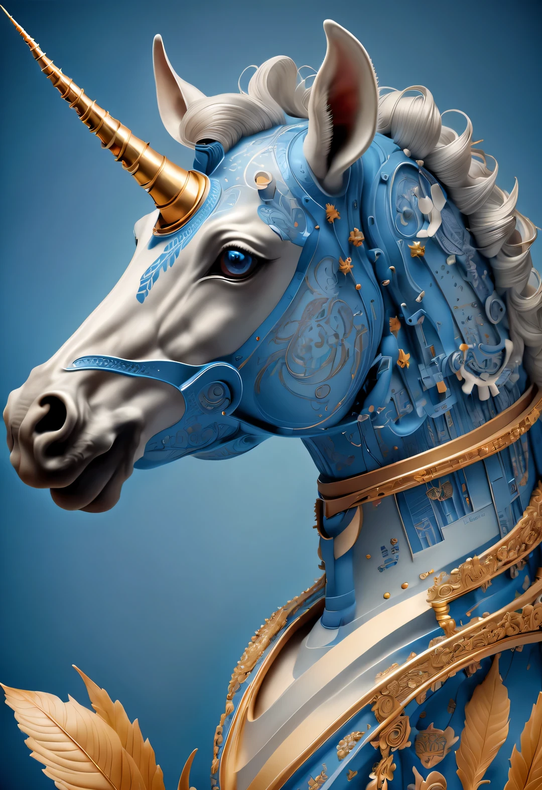 blueprint art style, unicorn,portrait, Beautiful detailed
