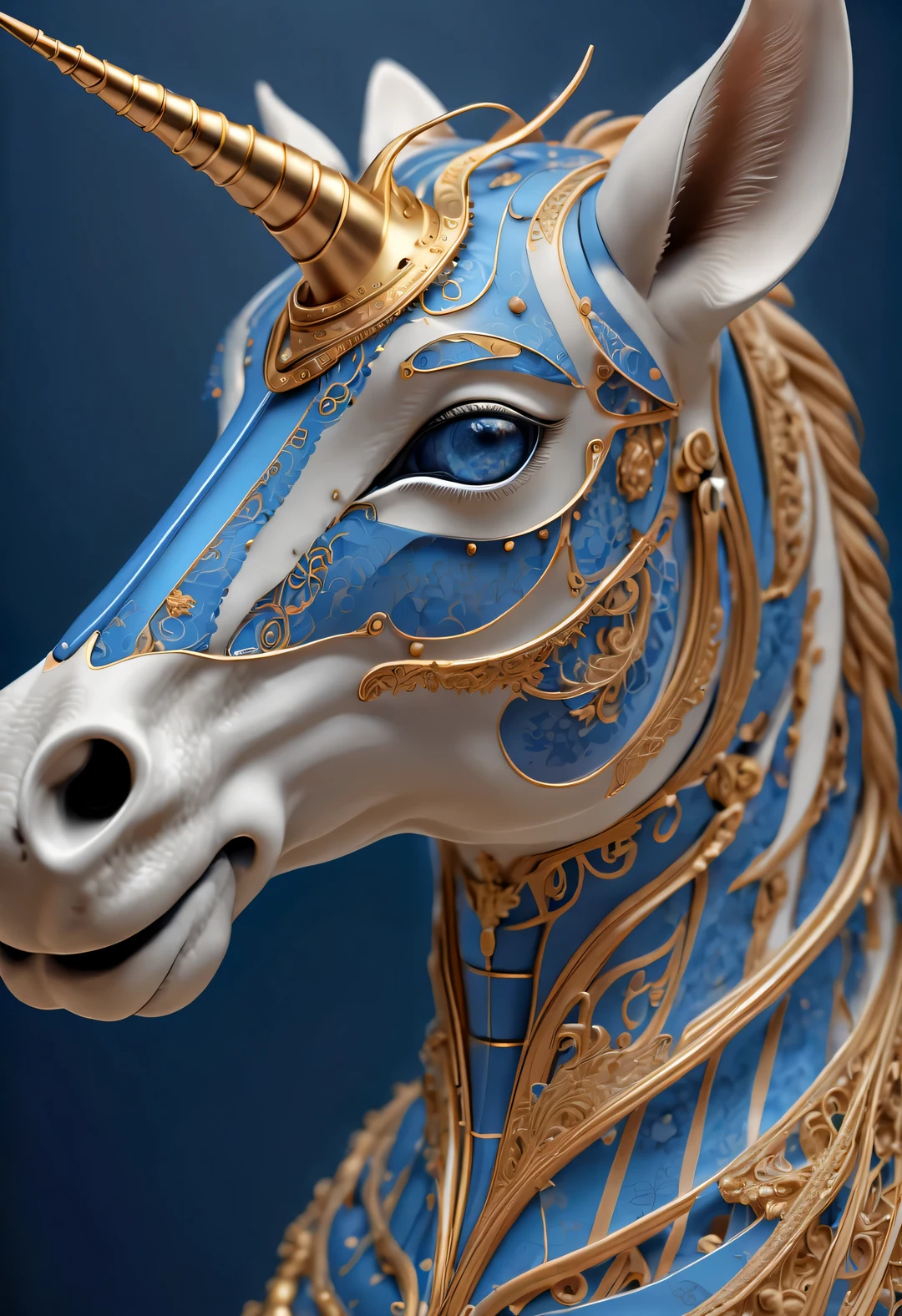 blueprint art style, unicorn,portrait, Beautiful detailed