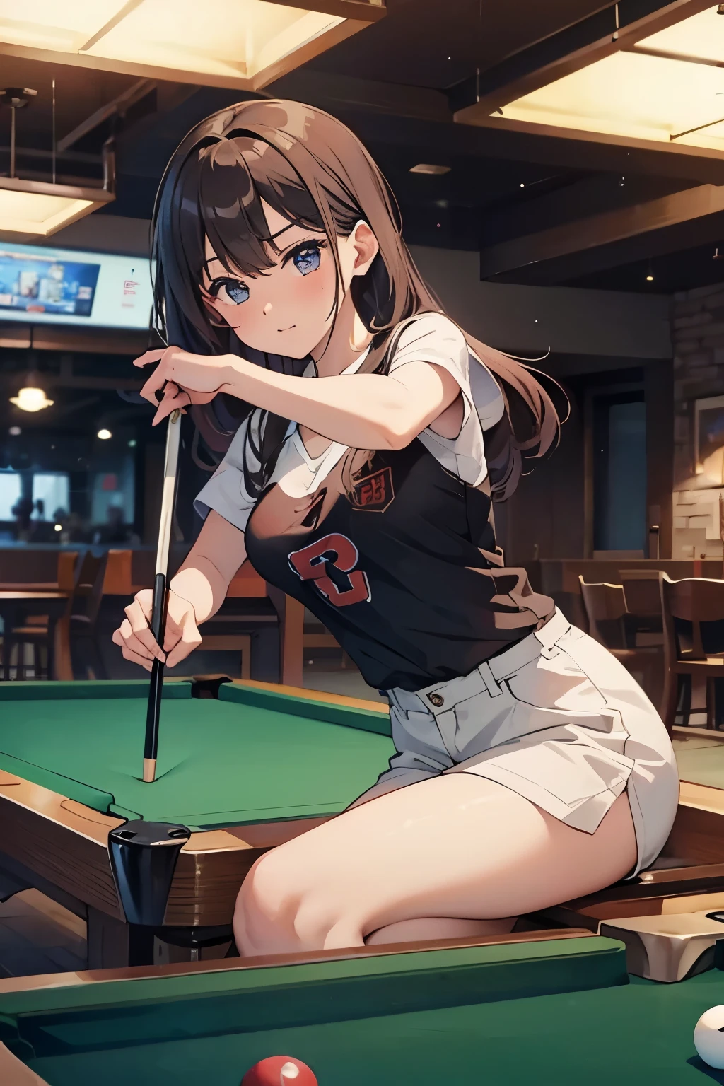 Beauty、billiards、serious expression、Hit the ball、game、adorable face、cute