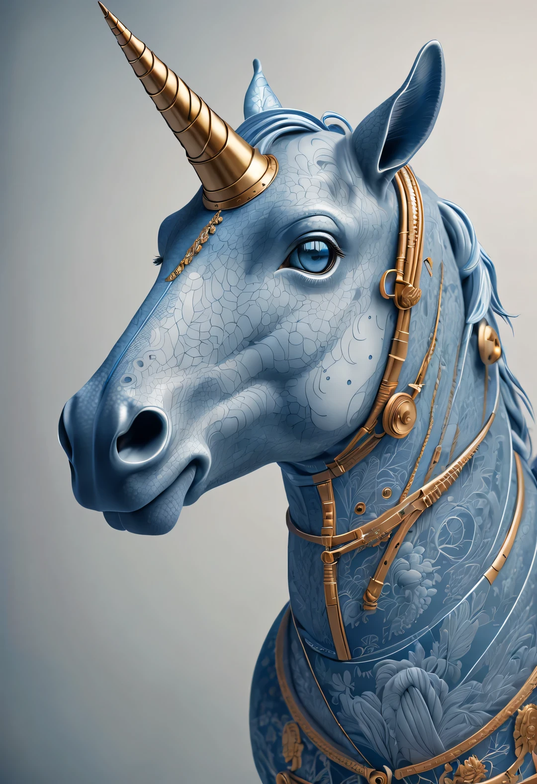 blueprint art style, unicorn,portrait, Beautiful detailed
