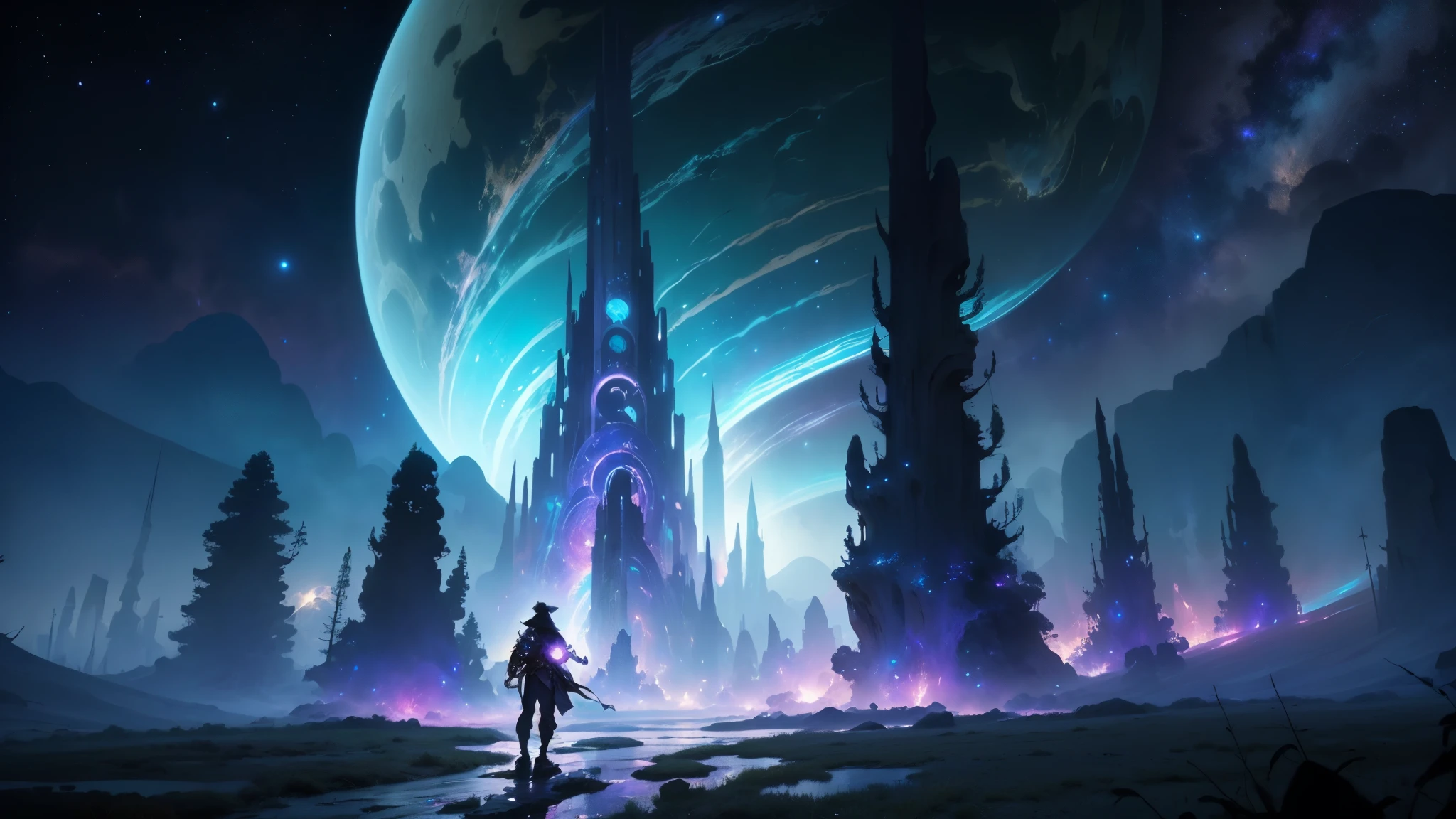 ((Best quality)), ((masterpiece)), (highly detailed:1.3), 3D, In a distant future where the boundaries between science fiction and fantasy have dissolved, the world a tapestry of awe-inspiring wonders. Enter a universe where magic and technology coexist in harmony, shaping the destiny of civilizations across vast reaches of space.At the heart of this realm lies the Celestial Nexus, an intergalactic hub of mystical energies and technological marvels. Here, arcane knowledge intertwines with cutting-edge science, giving rise to a society where spaceships are imbued with the power of ancient spells, and technology augmented by the mystic arts.Embark on a grand odyssey as a young explorer, destined to unravel the secrets of the Celestial Nexus. As you traverse the uncharted realms of the cosmos, encounter diverse civilizations teeming with beings who possess extraordinary abilities. From the ethereal Elven Spires, where the art of interdimensional travel perfected, to the cybernetic enclaves of the Android Conglomerate, witness the tapestry of life as magic and technology intertwine.Unleash your latent powers as you become attuned to the energies that flow through the Nexus. Harness the ancient incantations of forgotten sorceries to propel your starship across the vast expanse of the cosmos. Engage in epic battles against cosmic abominations and interstellar tyrants, wielding enchanted weapons infused with futuristic enhancements.As you delve deeper into the enigmatic realms of the Celestial Nexus, uncover the origin of this harmonious fusion of magic and technology. Discover the ancient prophecies that foretell a cataclysmic threatening to tear apart this delicate balance. Unite with a band of extraordinary beings, each possessing their own blend of magical aptitude and technological expertise, to embark on a perilous quest to save the Nexus from imminent destruction.In this epic saga, your choices will shape the fate of worlds, as the boundaries between