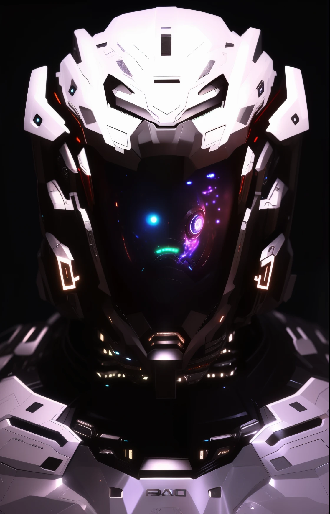 a close up of a futuristic helmet with a glowing eye, portrait of a space cyborg, symmetrical portrait scifi, profile picture 1024px, dark sci-fi art, eyes projected onto visor, glass oled mecha visor, space armor, symmetry!! portrait of cyborg, portrait of a mech, eva unit-00 in the back