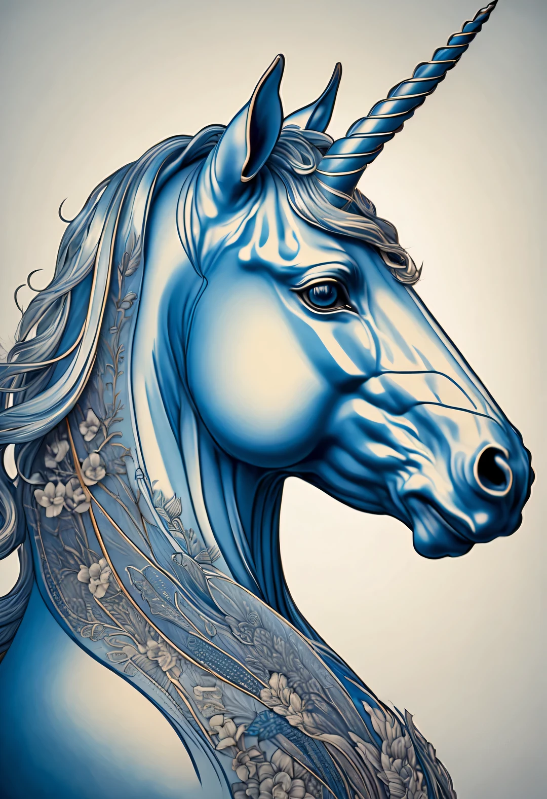 blueprint art style, unicorn,portrait, Beautiful detailed