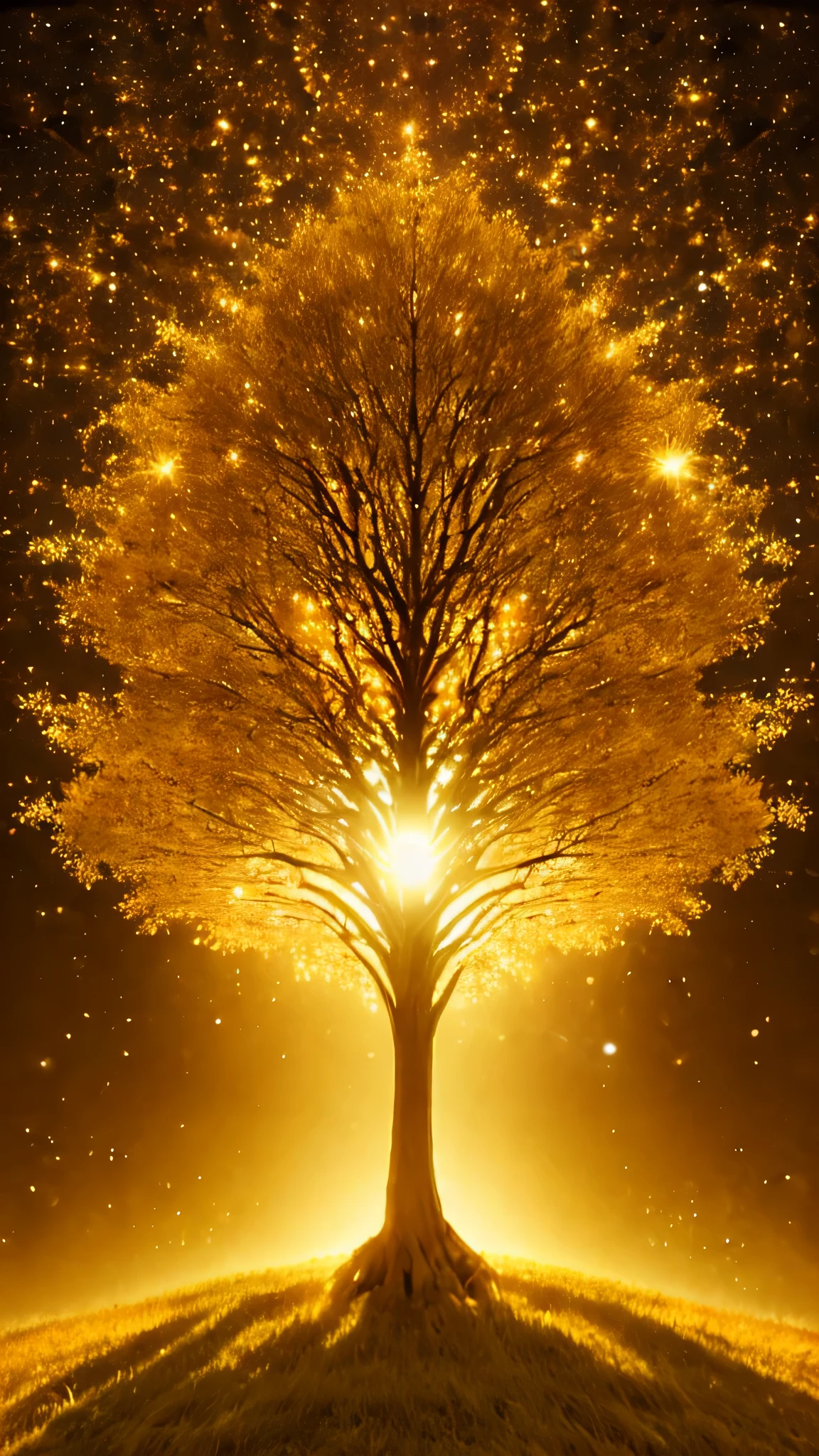 Golden tree with light shining from behind and spiritual aura 1