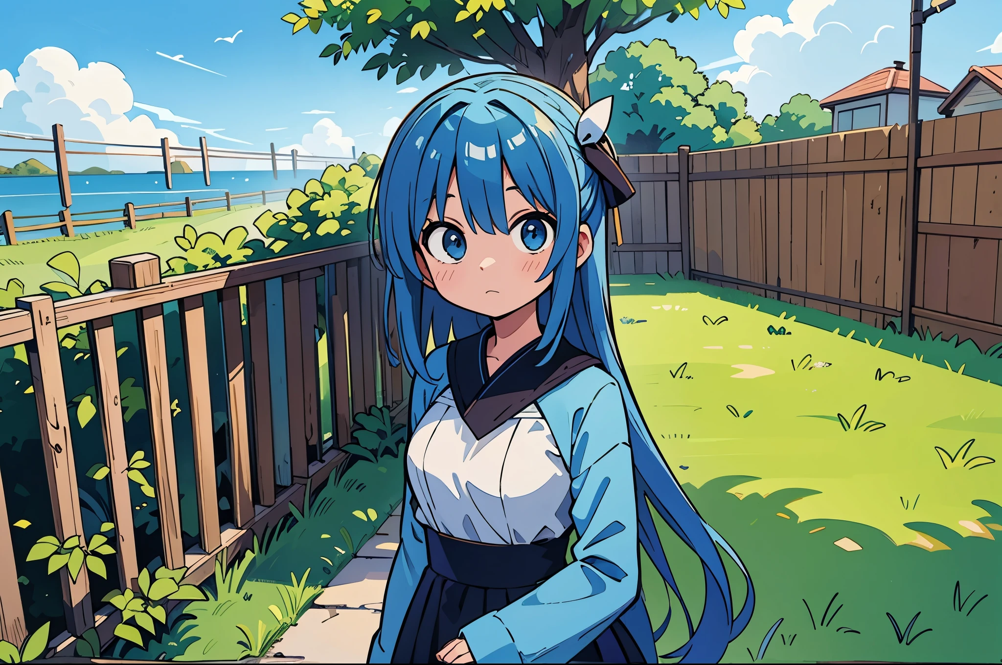 Blue Period、Large leaf、fence、blue sky、art、art