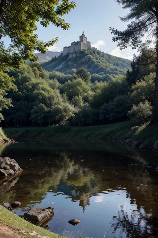 Une vue majestueuse d'une chaîne de montagnes enneigées se dressant fièrement contre le ciel azur. Des sommets escarpés et imposants se perdent dans les nuages, tandis que des sapins vert émeraude parsèment les pentes abruptes. Le soleil du matin projette des reflets dorés sur les crêtes enneigées, créant un spectacle époustouflant de lumière et d'ombre. Au loin, un ruisseau cristallin serpente entre les vallées verdoyantes, ajoutant une touche de fraîcheur à ce paysage montagneux majestueux.