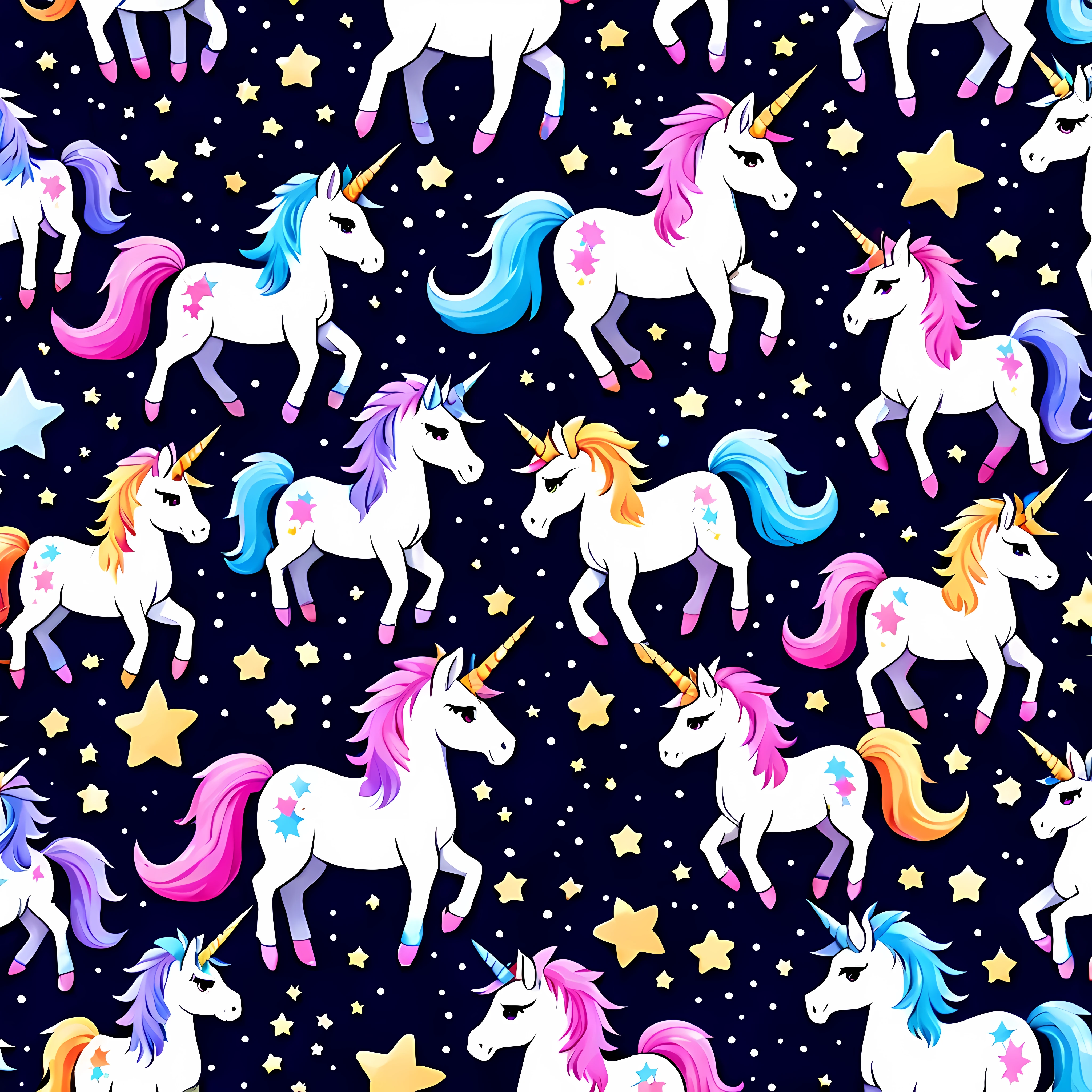 (Cute cartoon style:1.4), masterpiece in maximum 16K resolution, a beautiful wallpaper of little majestic unicorns amidst mystical starry sky. | ((More_Detail))