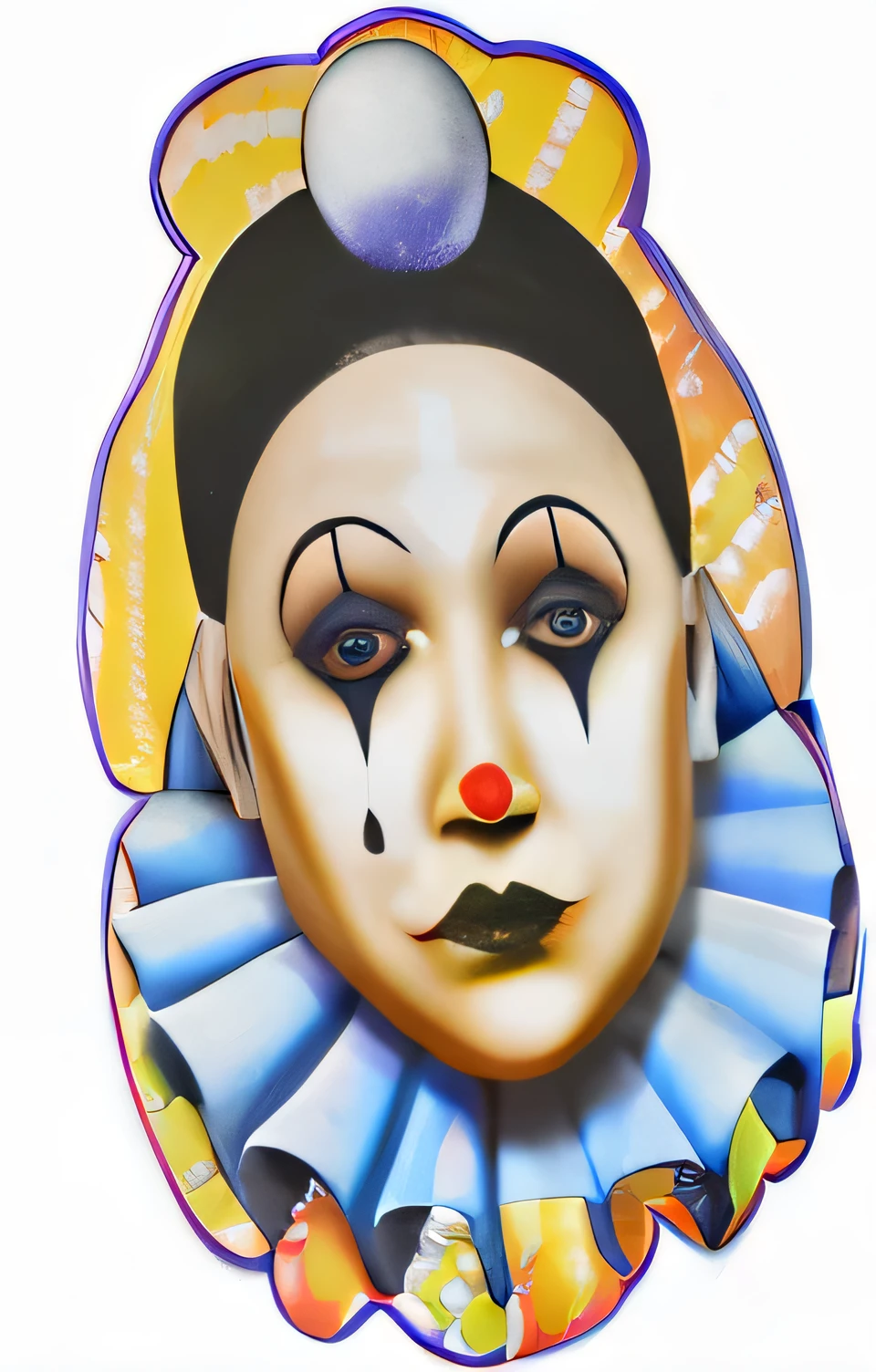 um close de uma máscara de palhaça com um rosto de palhaça, palhaça face, bobo da corte, cara de papagaio louco, portrait death palhaça, cutecore palhaçacore, palhaça, palhaça makeup, mímica, intricate palhaça makeup, bozo the palhaça. palhaça motif, palhaça girl, dead palhaça, realistic palhaça makeup, goth palhaça girl, arte de aerógrafo chicano, sorriso feliz