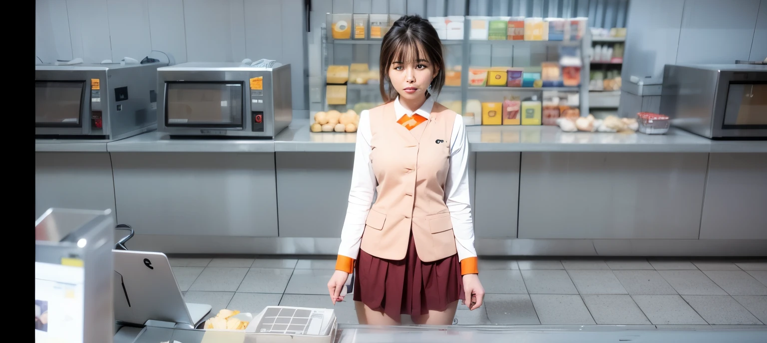Japanese woman, brown hair, grocery store