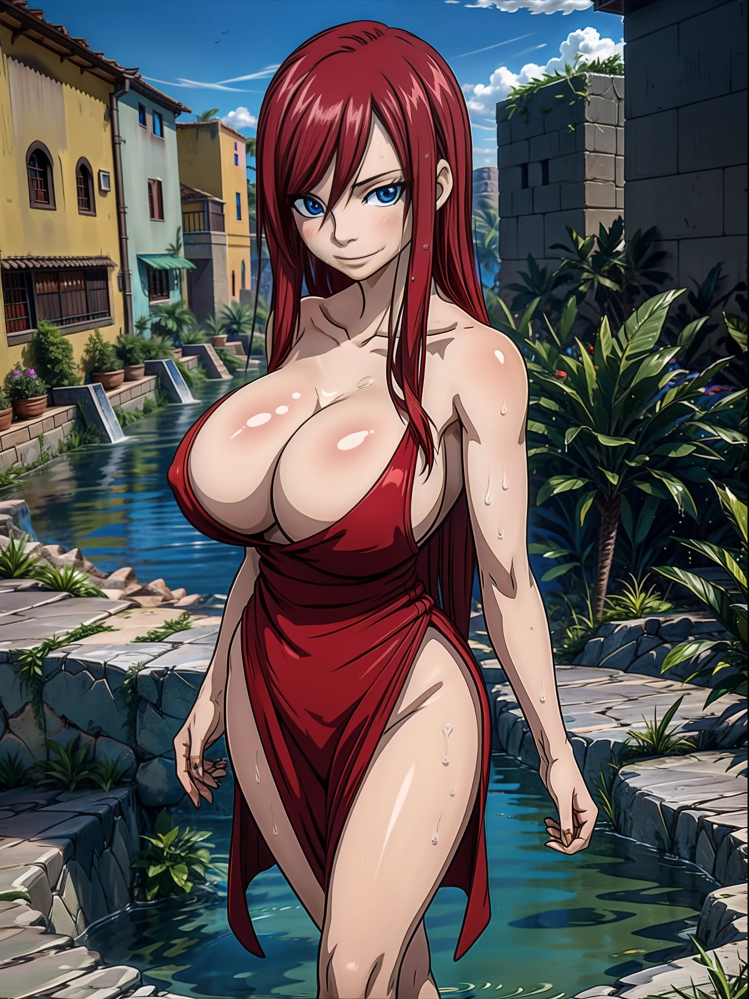 uzumaki_Kushina, Red dress, red hair, large breasts, hands on breast, pawg, hiquality, BEAUTIFUL POSE, time, drip, Coachella, Florida, stream, F4
The Perfect Face, symmetric eyes, the perfect body, highly detailed skin, 独奏, full - body, standing straight, looking forward, pyramid, wide hips, an oasis, looking a viewer, viewpoint, Smile, Happy, Professional photography, 8K, RAW photo, Best Quality, Masterpiece, photo-realistic, Highly detailed, Cinematic lighting, sharp-focus, dslr, High Resolution, Photorealistic, wet skin, Water Kapaya, sparkly skin,