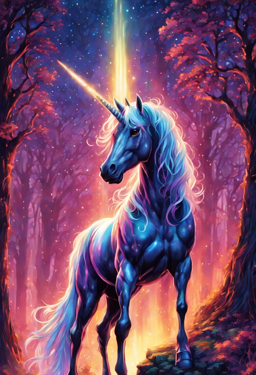 High Gothic Highly Detailed Multicolored (Fantasy Unicorn:1.5) under a Bright Starry Night Mark Brooks and Dan Mumford, comic book art, perfect, smooth