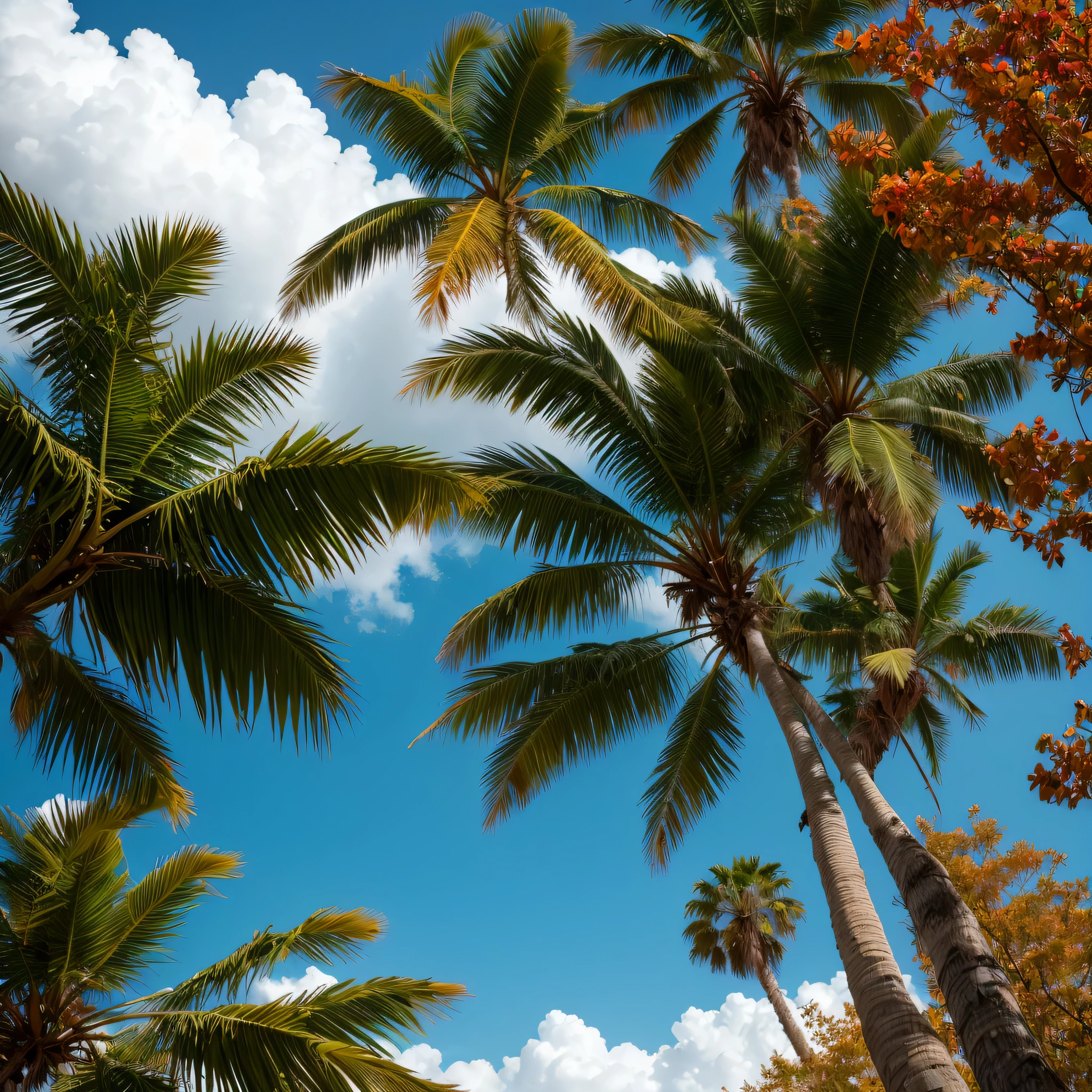 palms, tree, leaves, autumn