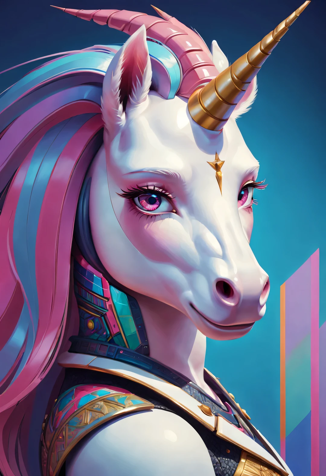 neofuturistic style, （unicorn），portrait, Beautiful detailed