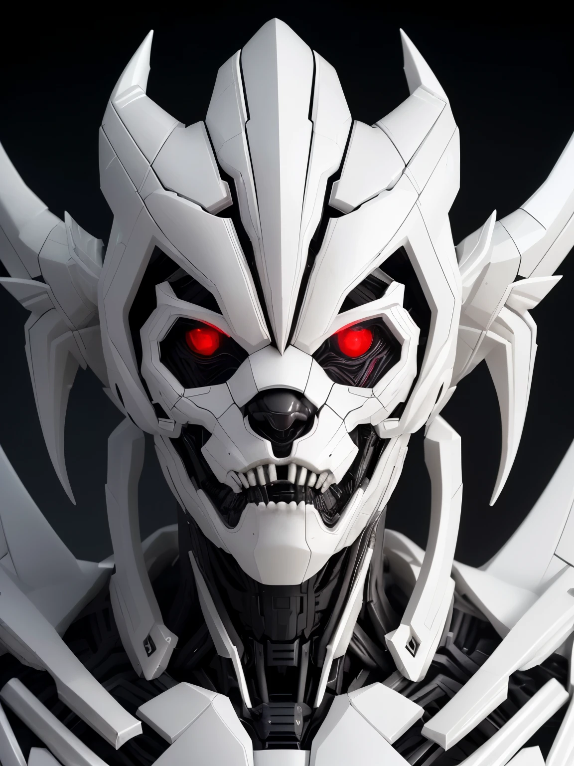 Close-up of a white creature with a creepy face, White Biomechanics details, White Biomechanicsdetails, rose, Detailed body structure, symbiont, 详细的humanoid, humanoid, humanoid form, human structure concept art, Suitable for a male devil with white horns, White Biomechanics