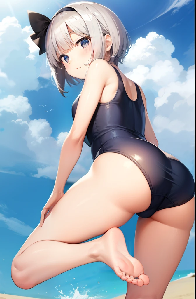 school swimsuit、Youmu、buttocks、barefoot、