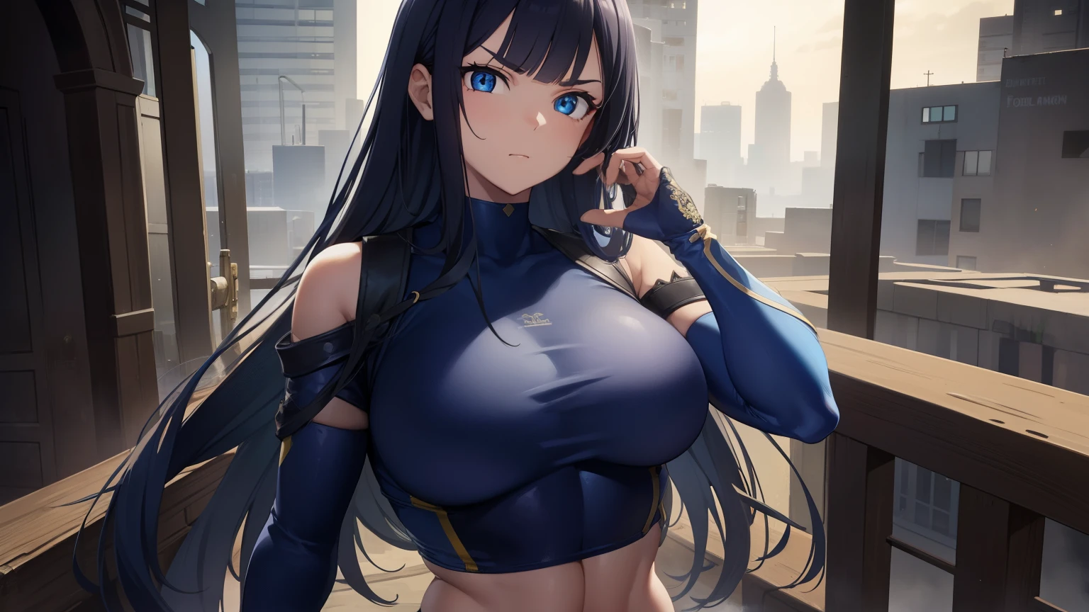 1woman, fit-muscled body, bright yellow eyes,dark blue hair , blue eyes, With round lenses, The audience watched carefully, (s face: 1.2), Perfect female figure, ((standing)), ((yellow Tight crop top leather suit)), ((shy and looking at viewert)), (Perfect thick white eyebrows)
BREAK bare shoulders,
BREAK looking at viewer,
BREAK outdoors, city,
BREAK (masterpiece:1.2), best quality, high resolution, unity 8k wallpaper, (illustration:0.8), (beautiful detailed eyes:1.6), extremely detailed face, perfect lighting, extremely detailed CG, (perfect hands, perfect anatomy),