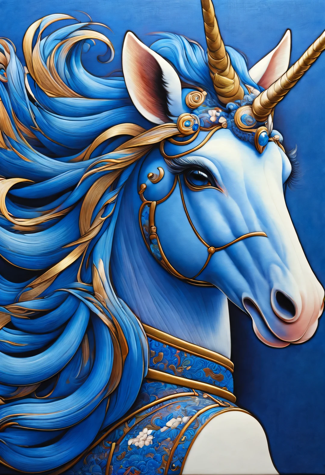 neofuturistic style, (unicorn),realistic hair,Chinese cloisonne,portrait, Beautiful detailed