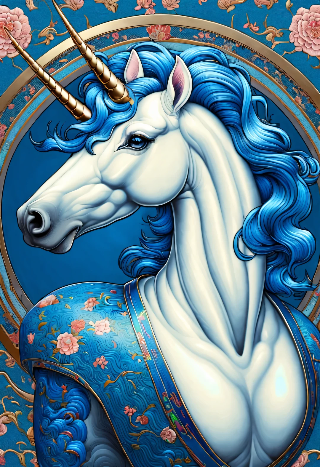 neofuturistic style, (unicorn),realistic hair,Chinese cloisonne,portrait, Beautiful detailed