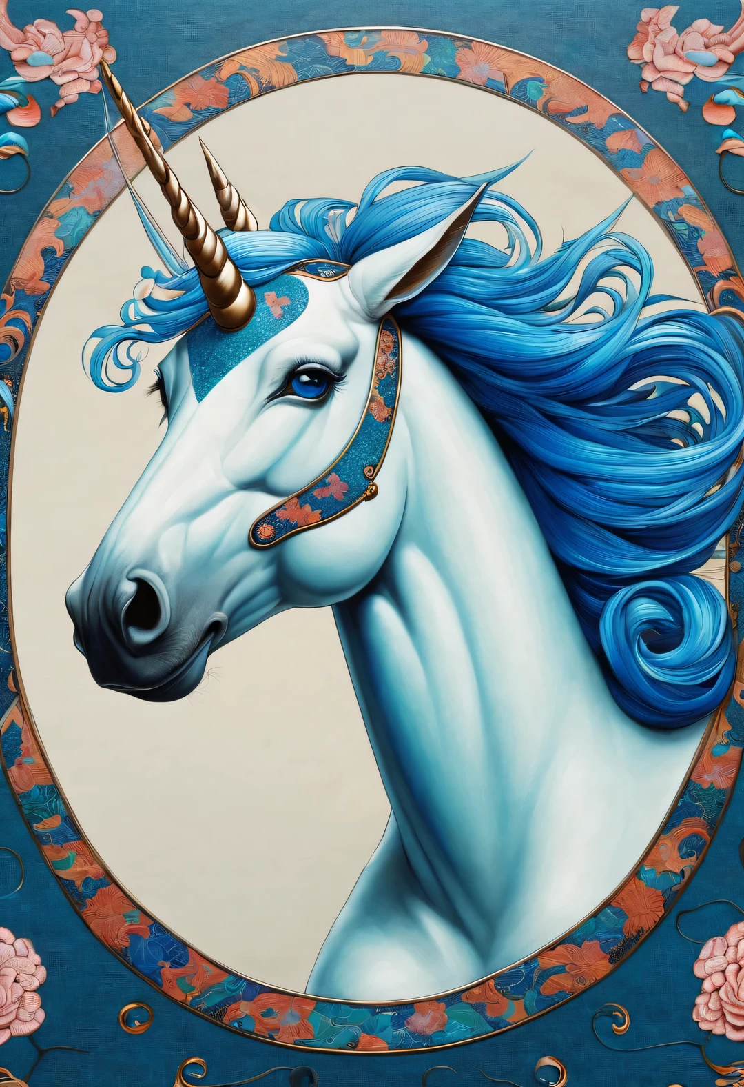 neofuturistic style, (unicorn),realistic hair,Chinese cloisonne,portrait, Beautiful detailed