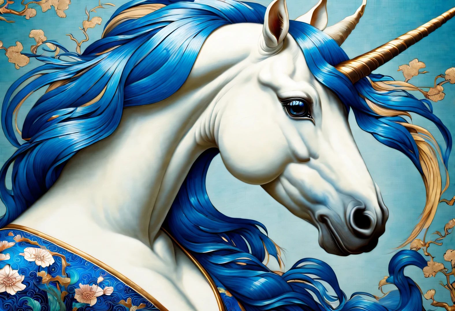 neofuturistic style, (unicorn),realistic hair,Chinese cloisonne,portrait, Beautiful detailed