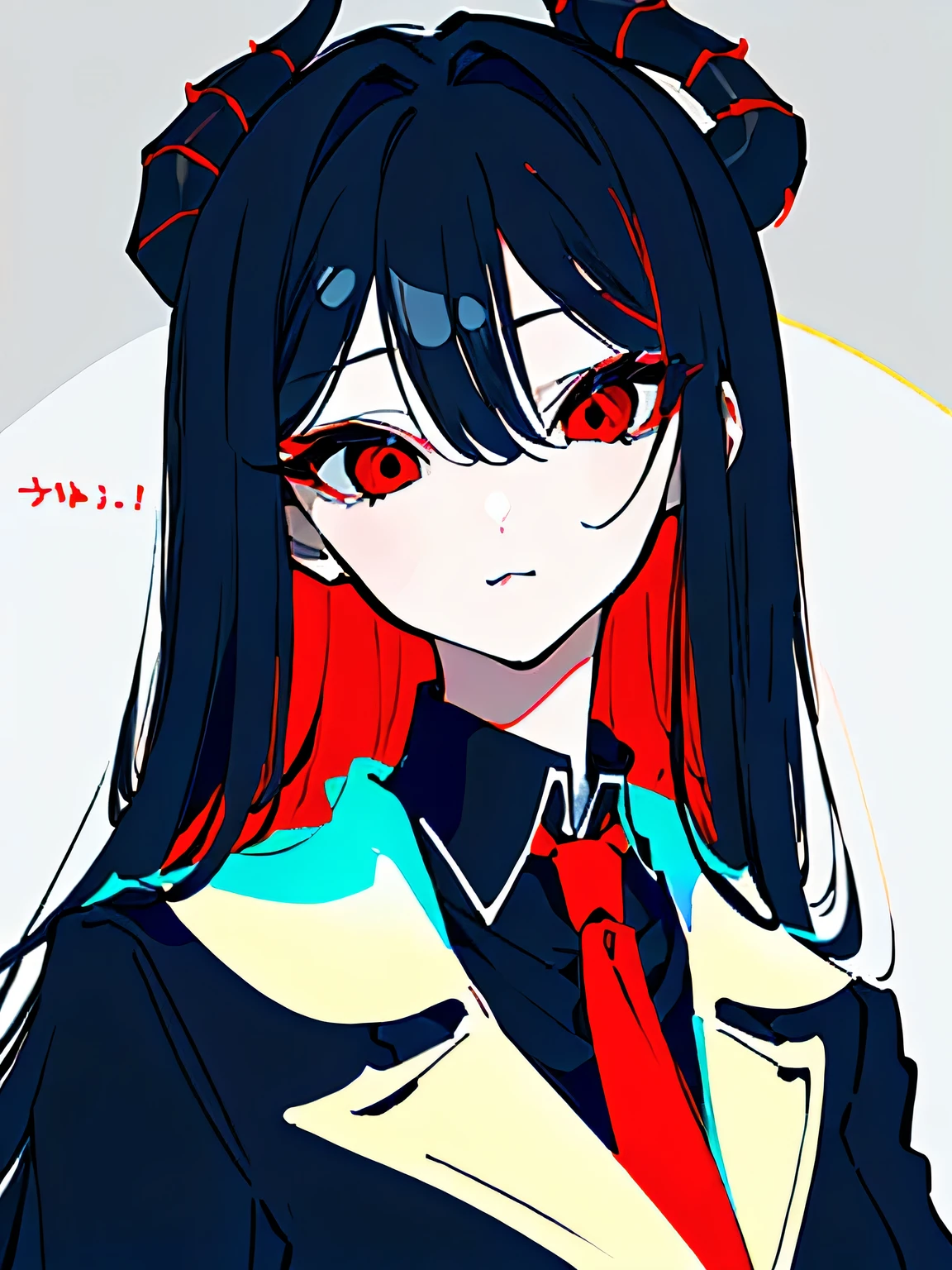 (best quality, masterpiece),(1 girl,)red eyes,short black hair,black hair,demon的角,Sheep's horn,吸Blood鬼,demon,Fear,Blood,suit,黑色suit,delicate face,long eyelashes,Handsome big sister,big deal ,big breasts,tall woman,Big Woman,poker face,Wipe face with hands,look down,fierce eyes,face close-up,The camera looks up from the chest,bust,Blood渍,murderer,devil,Thriller,dark,flowing hair,look up,look up,Blood腥,face shot,Exquisite and beautiful eyes,black hair, Blood从上面滴下来,mystery, gloomy,
