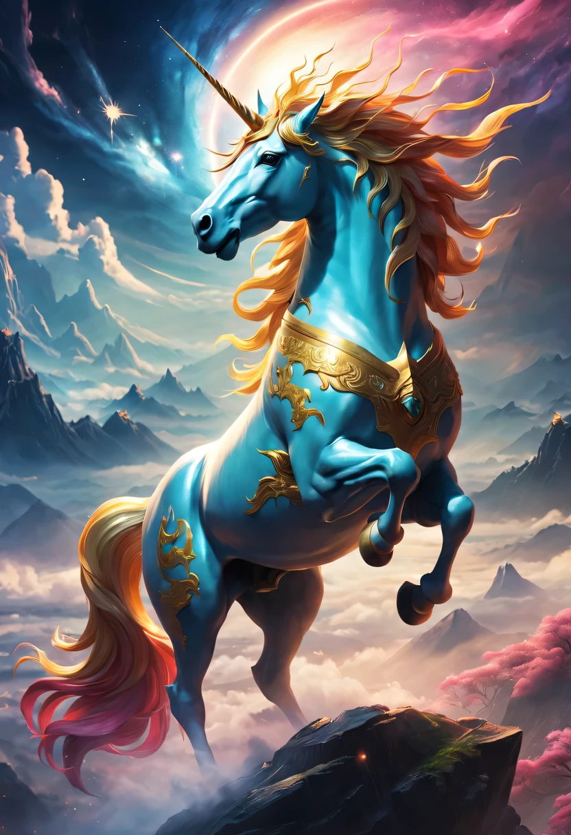 (God话 creatures) , (God), (Legendary creatures), (God话), (Make one),(unicorn),(Yu Ji), (Xuanwu), (qinglong), (baihu), (Suzaku), (majestic), (powerful), (God秘), (God话), (epic), (magical), (ethereal), (obsessed), (God圣), (majestic), (God话 realm), (God秘), (God话 beasts), (God话 landscape),  (heavenly), (Extraordinary), (magic), (otherworldly), (old), (undying), (majestic), (grand), (awe-inspiring), (universe), (Skyline), (God话 creatures:1.1), (stunning details), (Very detailed), (bright colors), (ethereal light), (epic scenery), (God性本质), (charming), (God话 atmosphere), (masterpiece:1.2), (super detailed), (God圣的启发), (Spectacular), (ethereal beauty), (God话 stories), (God秘 legends)