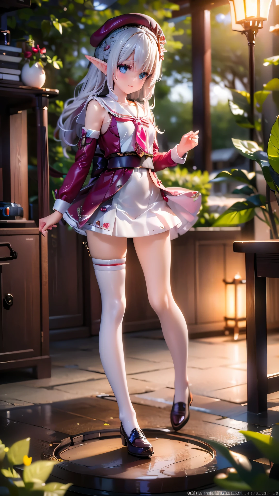 (best quality:1.2) (4k:1.) (highres:1.1) , (ultra detailed CG:1.1) ,
1girl elf , solo , (detailed face:1) , (silver wavy hair:1) , (small breasts:1) , holding heart chocolate , reaching , presenting heart package , (valentinesdaystyle:1) , (heart:1) , school uniform , sailor collar , long sleeves , scarf , (getabako:1) , (scenery:1) , (locker:1) , (school:1) , (tile floor:1) , (glass door:1) , embarrassed , upper body , 