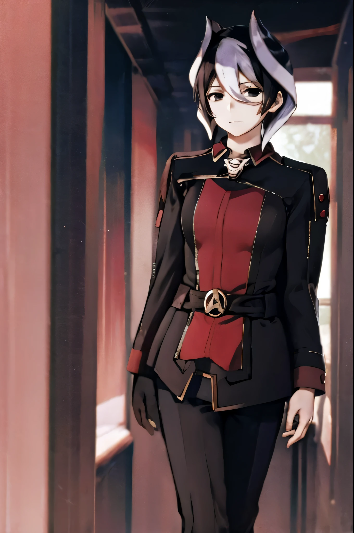 ozen, cape, jacket, black cape  looking at viewers red twokunf uniform