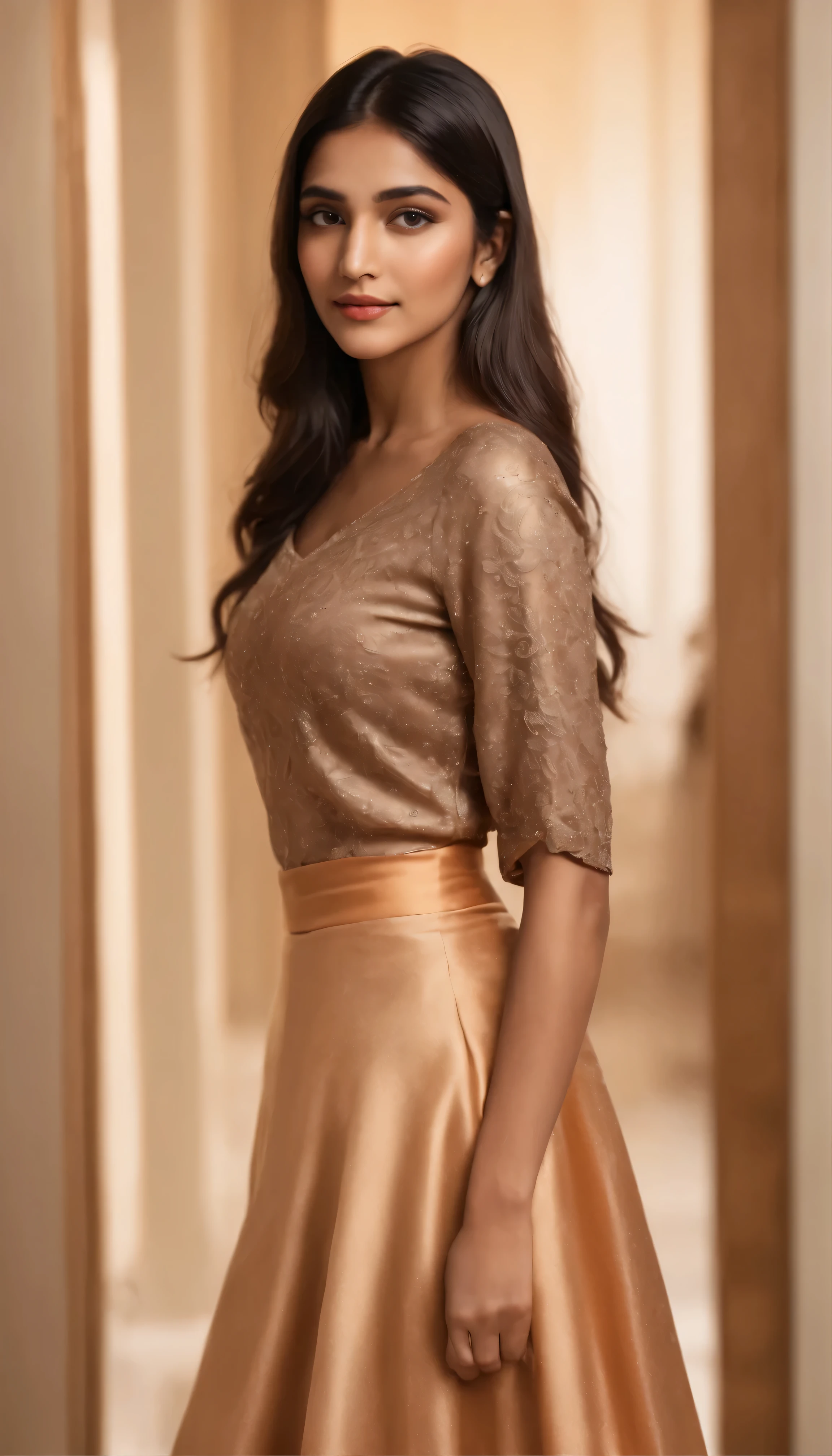 ultra-realistic realism, tmasterpiece, Best quality, Ultra-detailed wide angle, Best quality, 8K, natural lightting, Soft lighting, rays of sunshine, ( A full-length photo of a beautiful Indian girl,looking in camera,In a luxurious cloakroom, Tik, beautidful eyes, Long straight black hair, Use a delicate and beautiful silk skirt , Glowing core, brightly:1.3).(Luxurious cloakroom in the background:1.4) hdr (HighDynamicRange), Maximum clarity and sharpness, Many-Layer Textures, Fotor is realistic, ultra-realistic realism, Hipper de Tarado, analogue style, Soft lighting, Subsoil scattering, realisticlying, heavy shadow, tmasterpiece, Best quality, Ultra photo realsisim, 8K, Golden ratio, 复杂, High detail, Film photography, soft focus, ,GH3A,Train 4