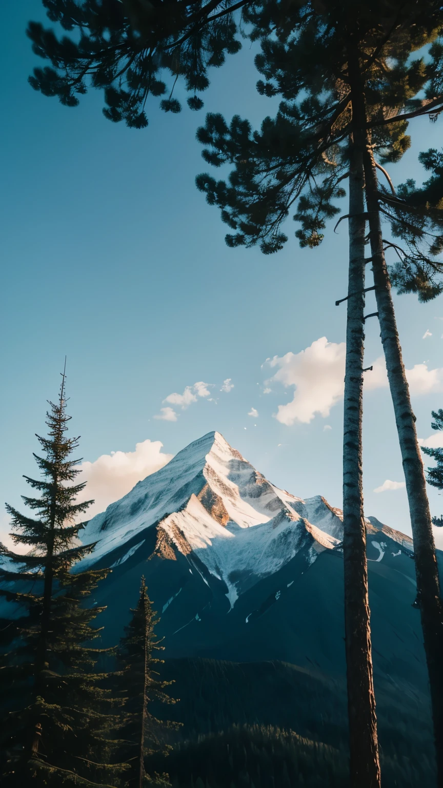 A mountain view with tall trees cloudy sky 