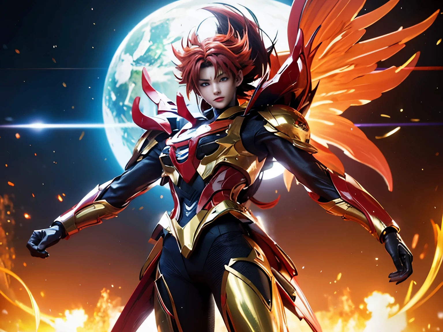 Anime characters wearing red and orange costumes and black and gold costumes, red hair,ultra instinct, anime epic artwork, Complex and gorgeous anime CGI style, epic 8k HD anime shot, Energy Man Epic Animation, Badass anime 8k, 4k anime wallpaper, Unreal Engine renders Super Saiyans, Detailed digital animation art, anime wallpaper 4k, anime wallpaper 4k,Gorgeous battle,clear facial features,HD facial features